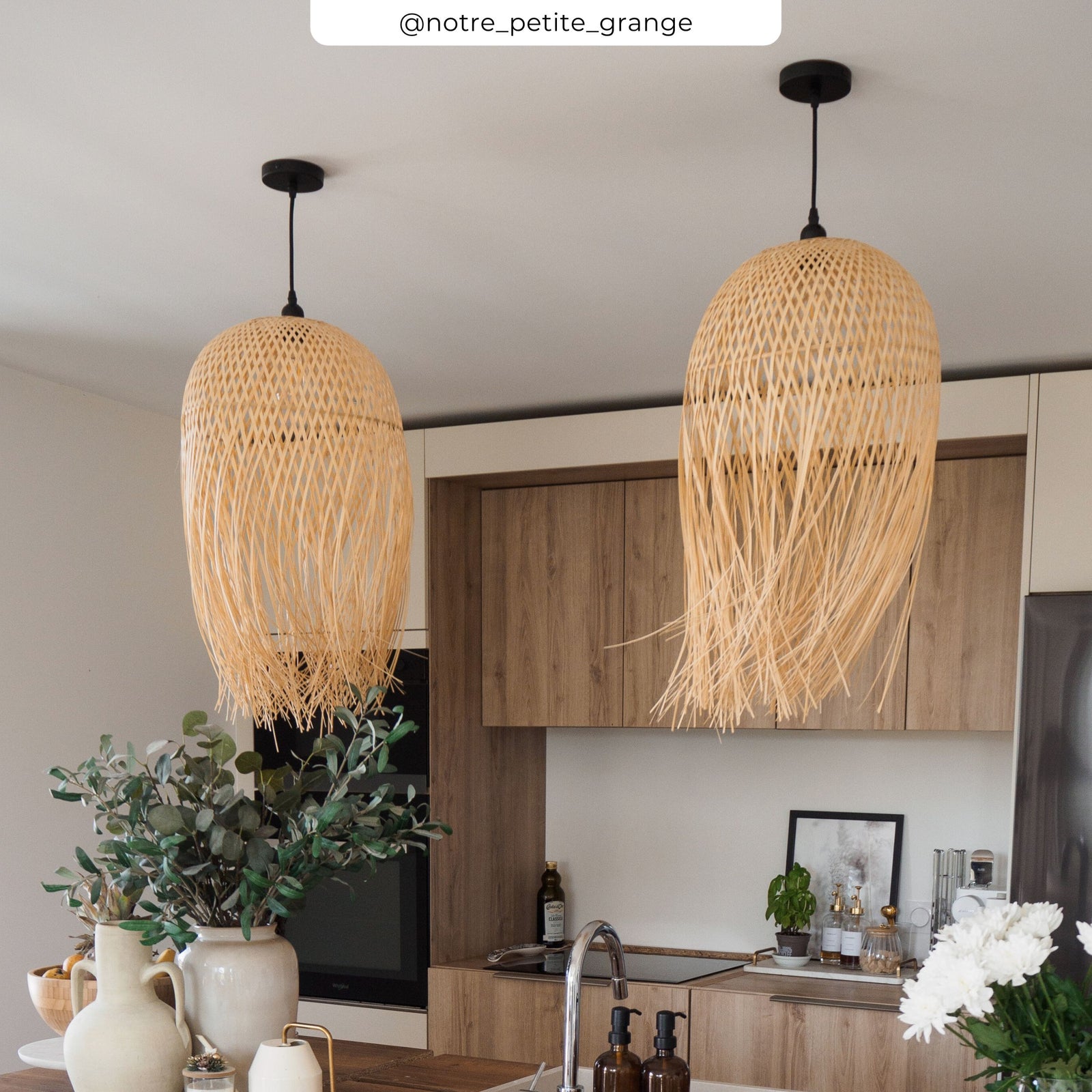 grande suspension en bambou naturel fil noir dorva