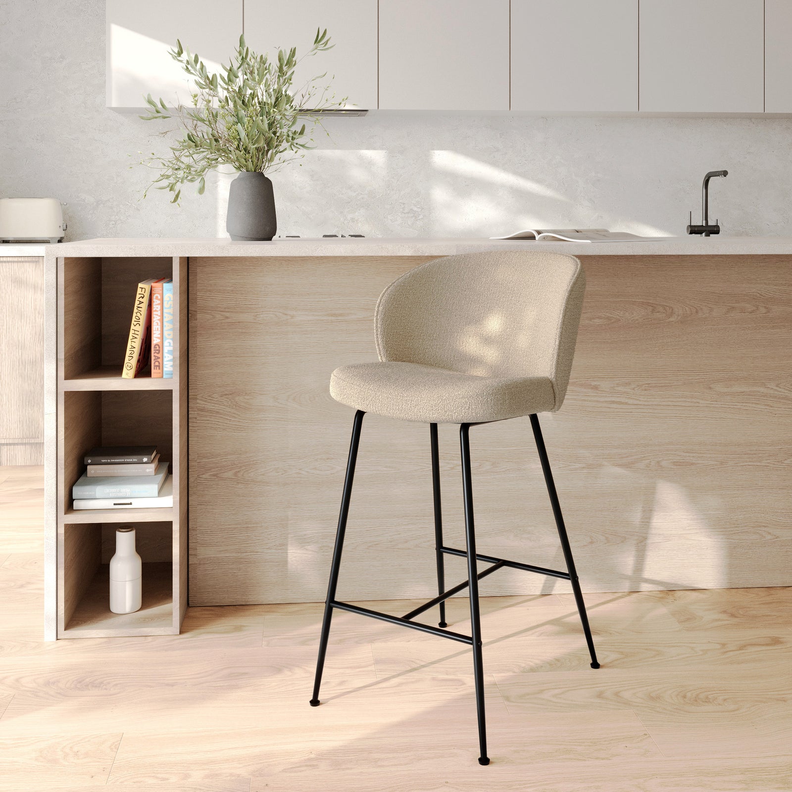 groom chaise de bar tissu boucle beige 66 cm