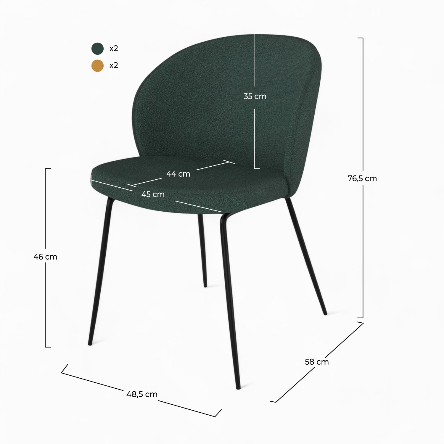 groom lot de 4 chaises colorees en tissu boucle jaune et vert