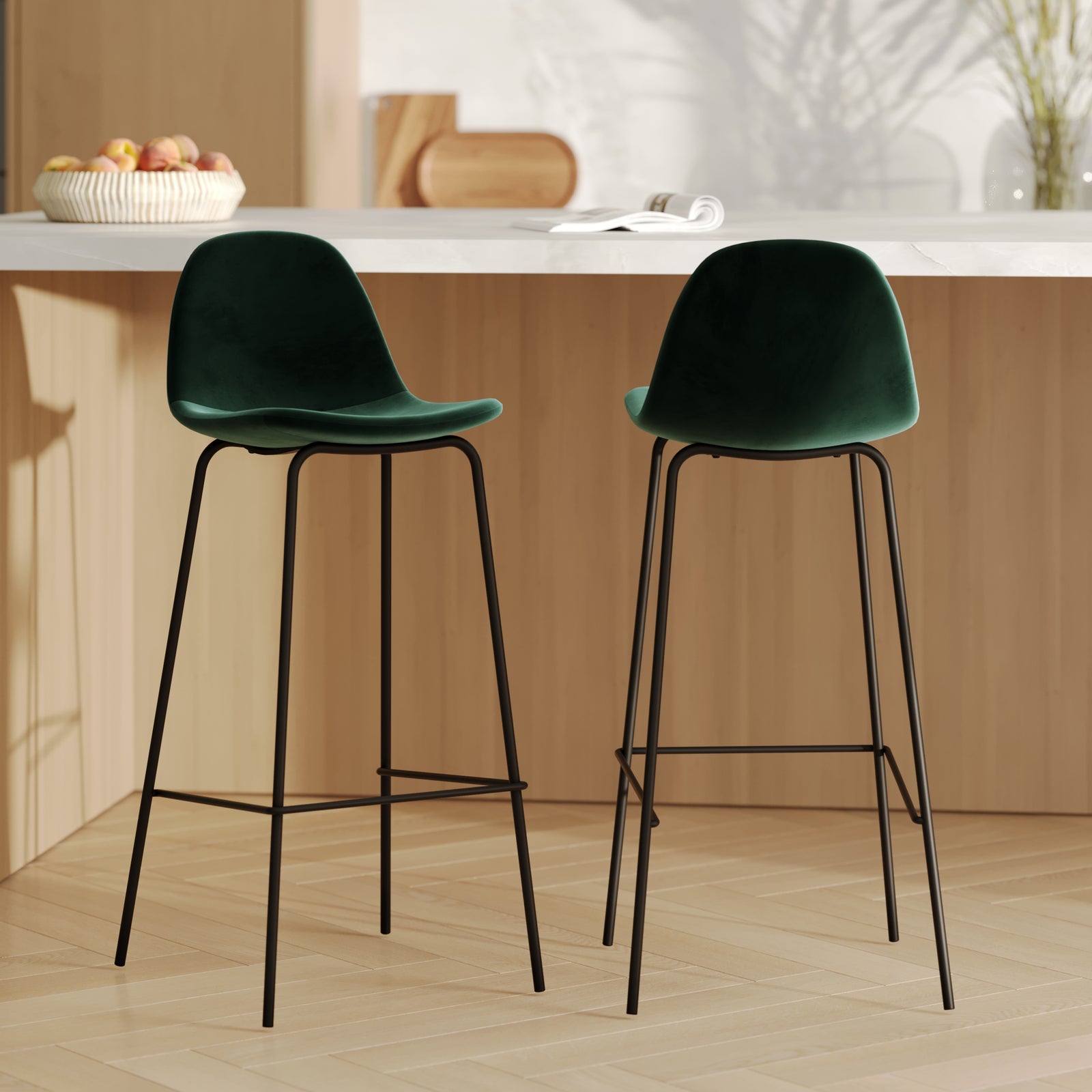 henrik chaises de bar en velours vert fonce 75