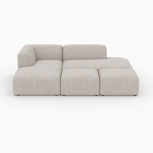 Canapé d'angle gauche modulable Hestia, tissu beige 4 places, 2 poufs