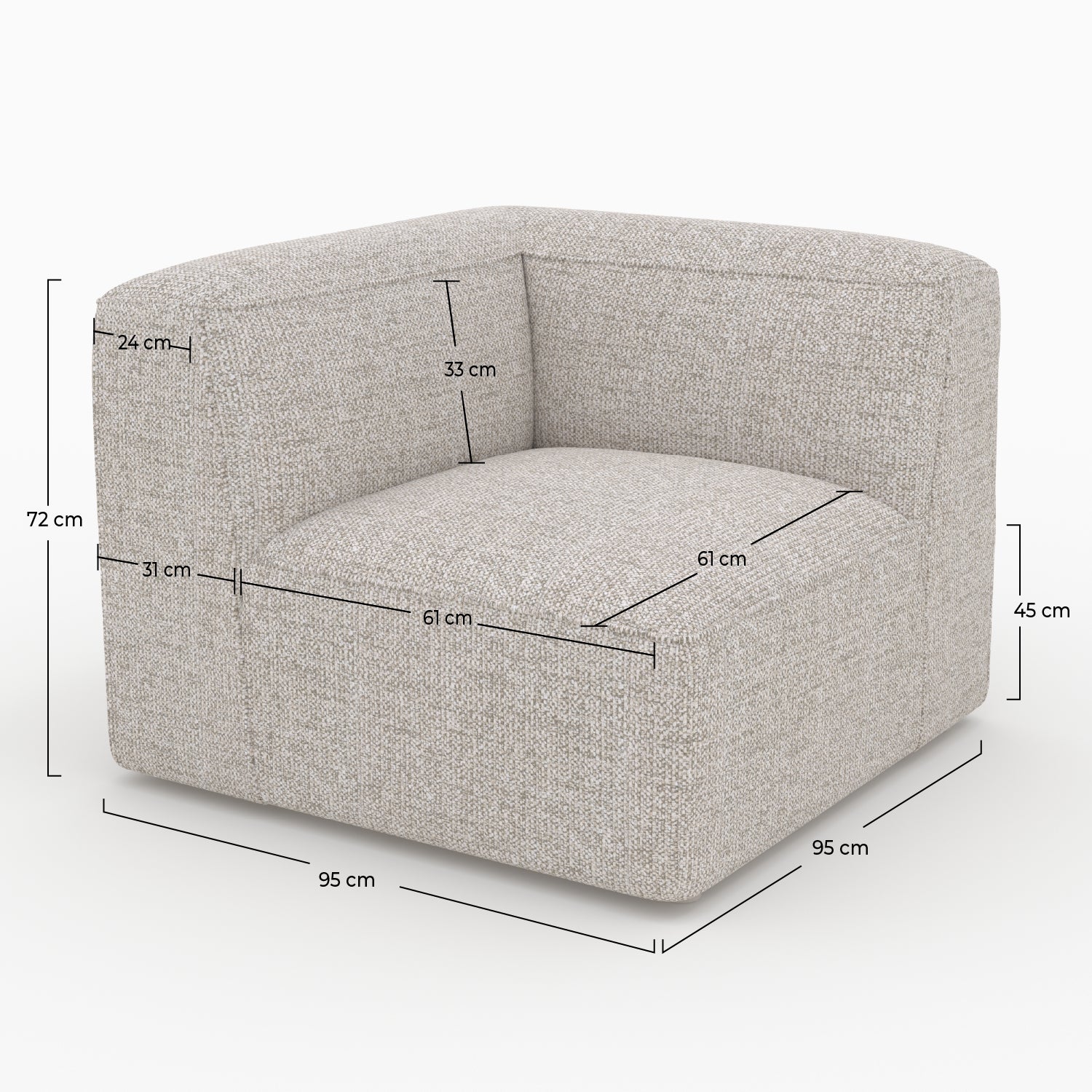 Angolo intercambiabile Hestia per divano modulare in tessuto beige