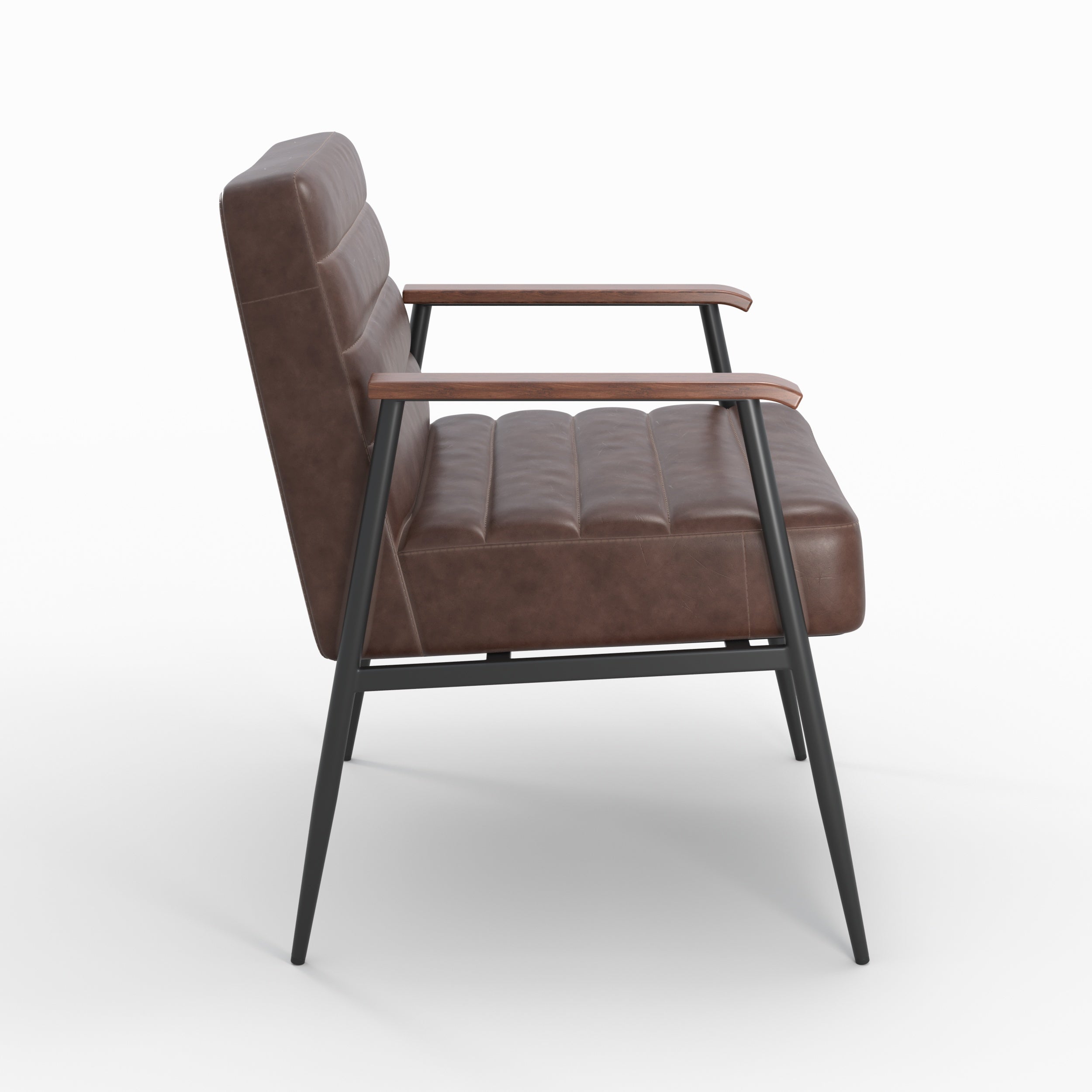 hugues fauteuil en cuir marron pieds metal noir