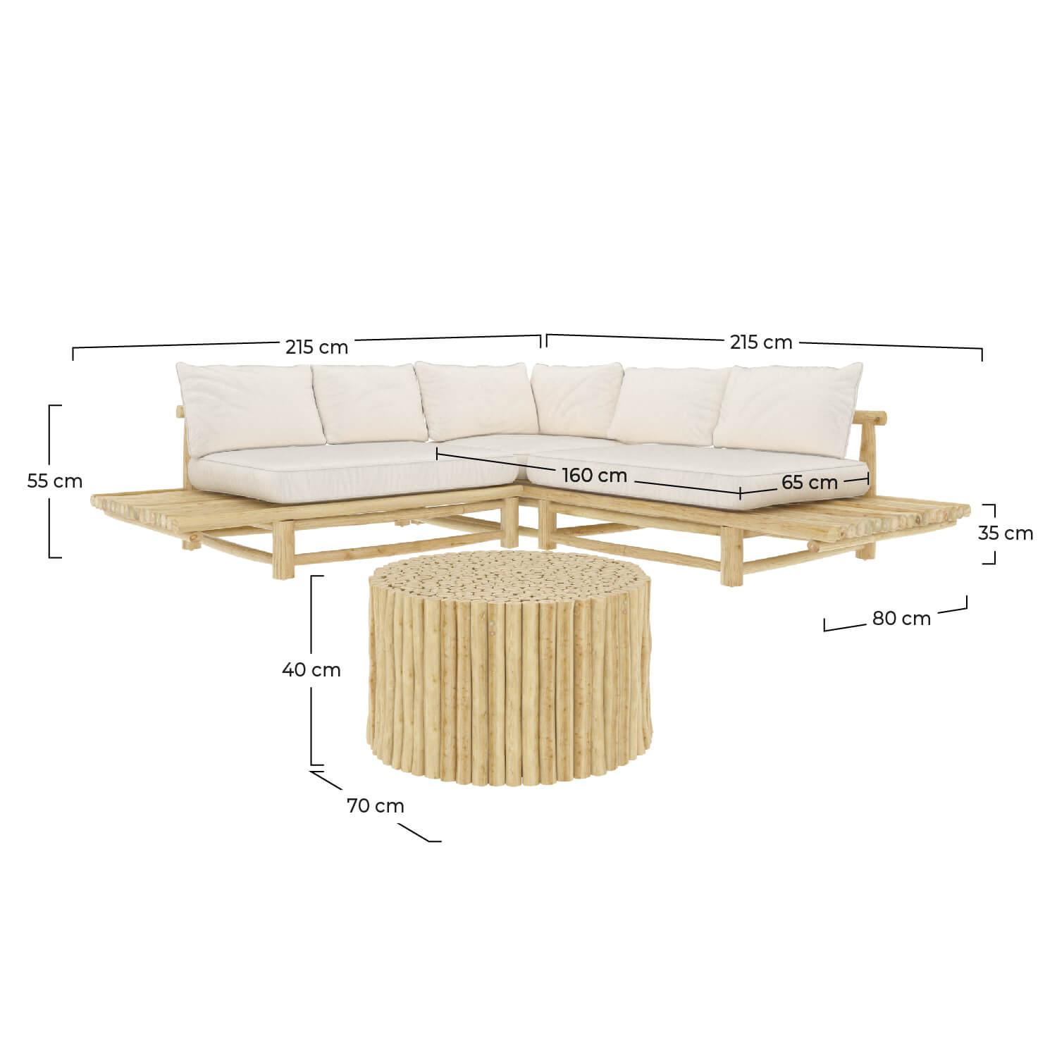 imani salon de jaridn en bois de teck massif tissu beige dim