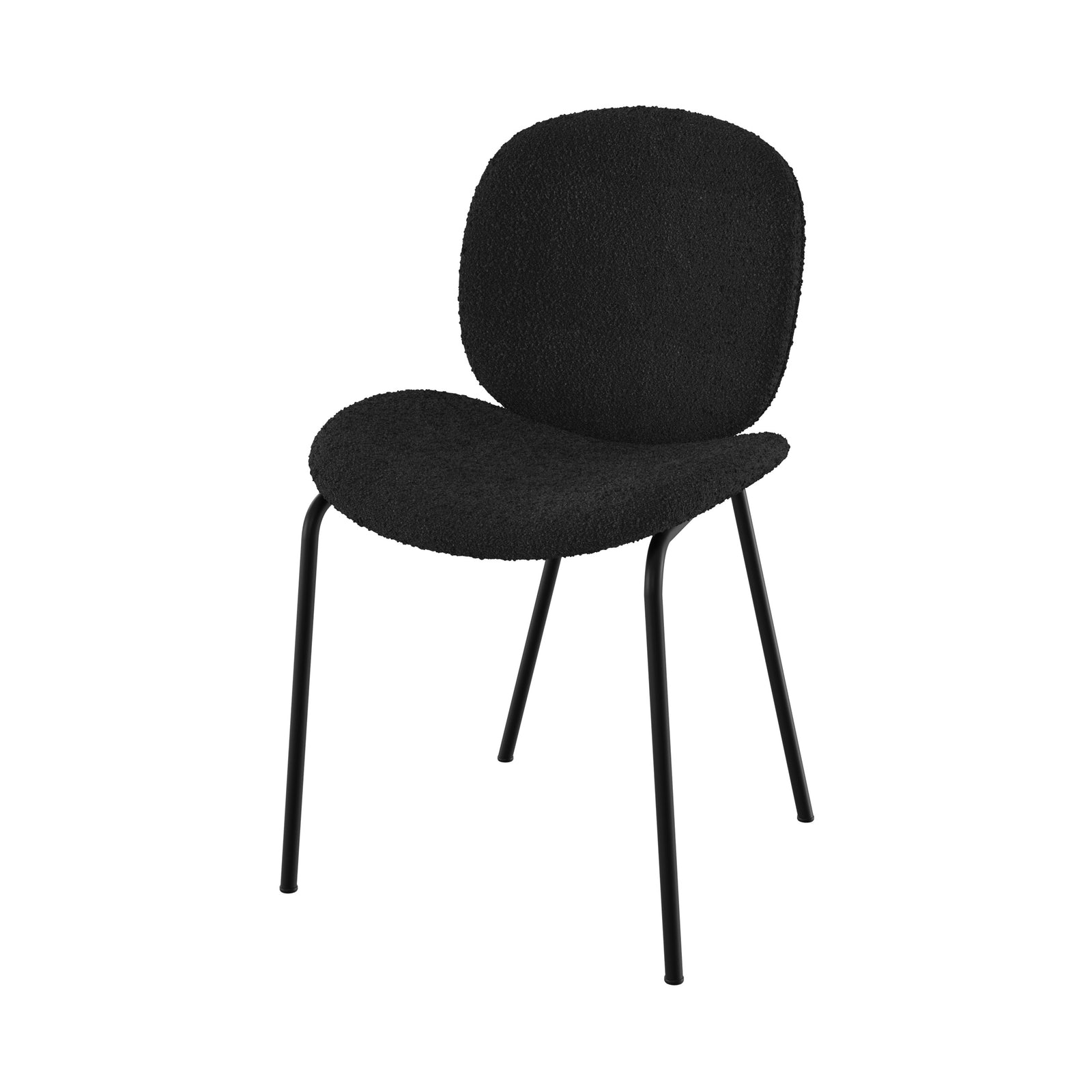 iris chaise en tissu boucle noir et pieds metal noir lot de 2