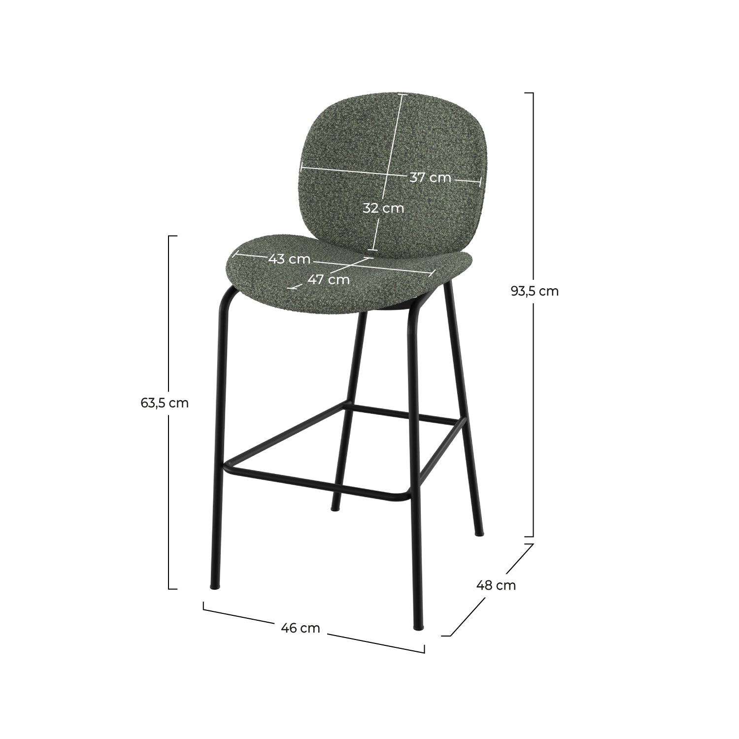 iris lot de 2 chaises de bar en tissu bouclette kaki pieds noirs