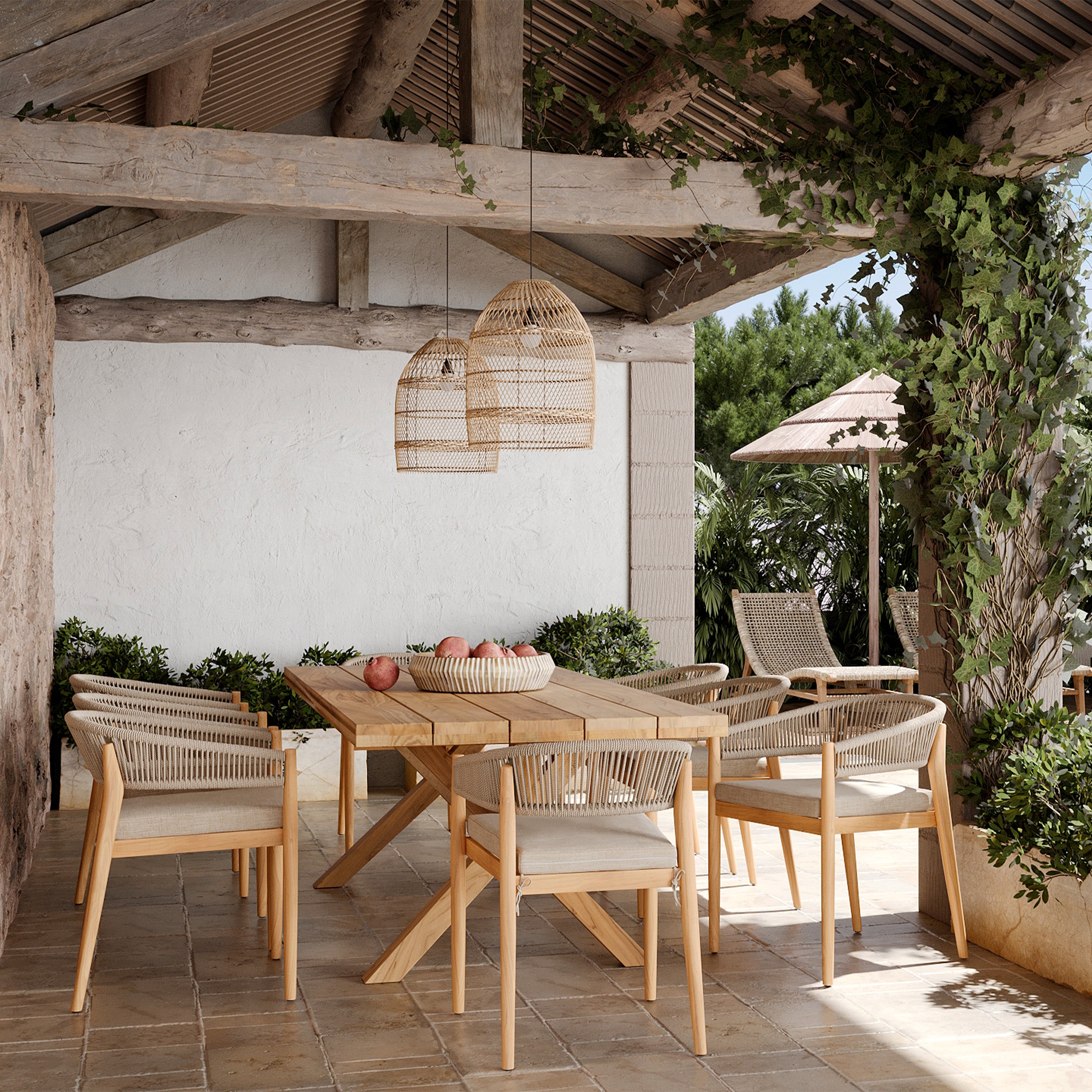 isia chaise de jardin tissu beige bois clair