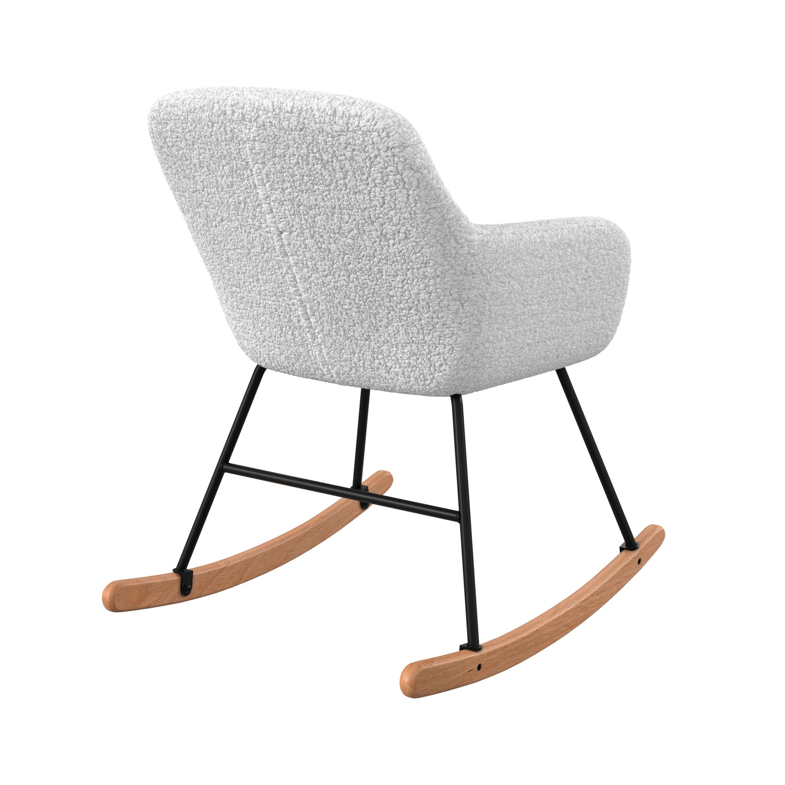 isola rocking chair en tissu boucle blanc pieds metal et bois