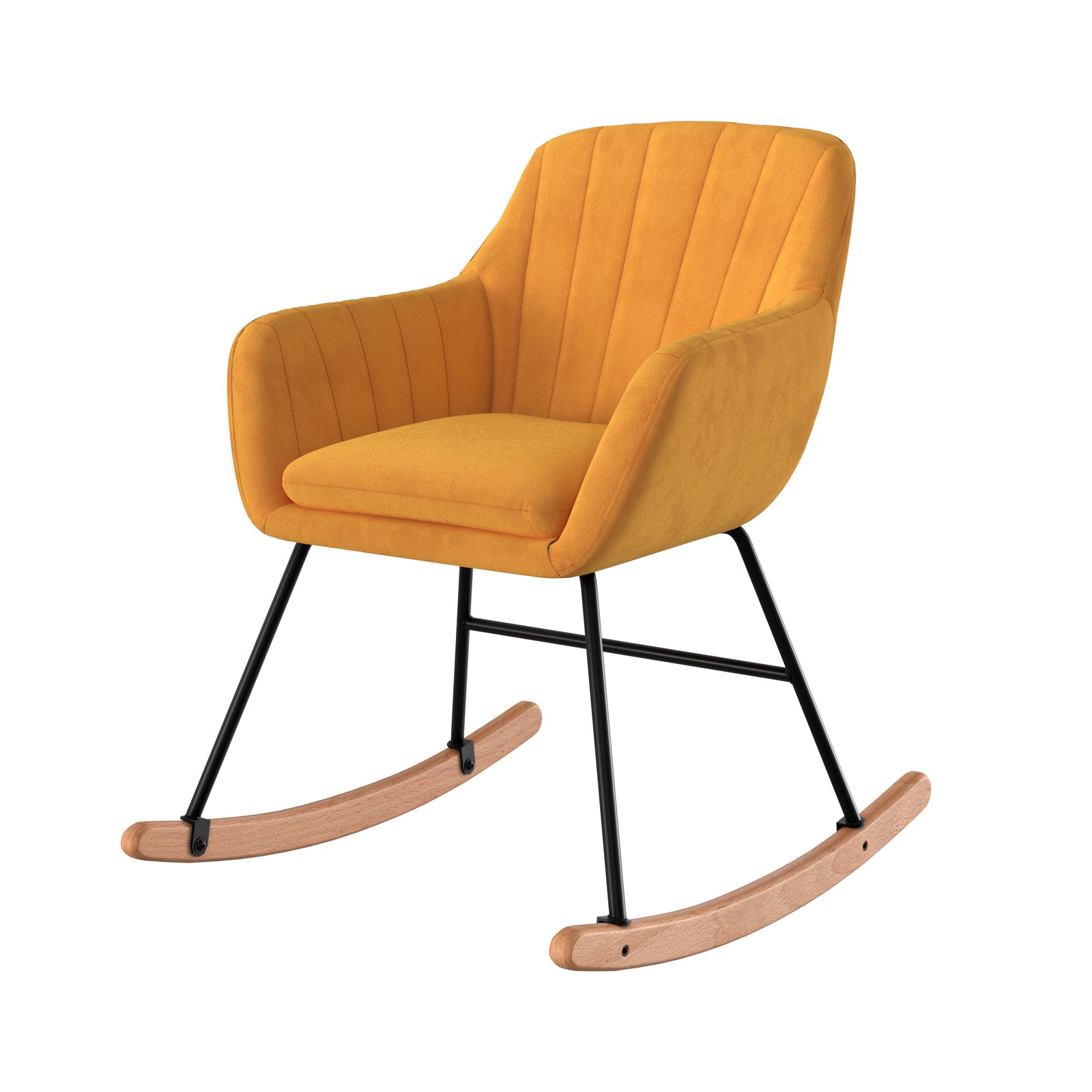 isola rocking chair velours jaune pieds bois et bois