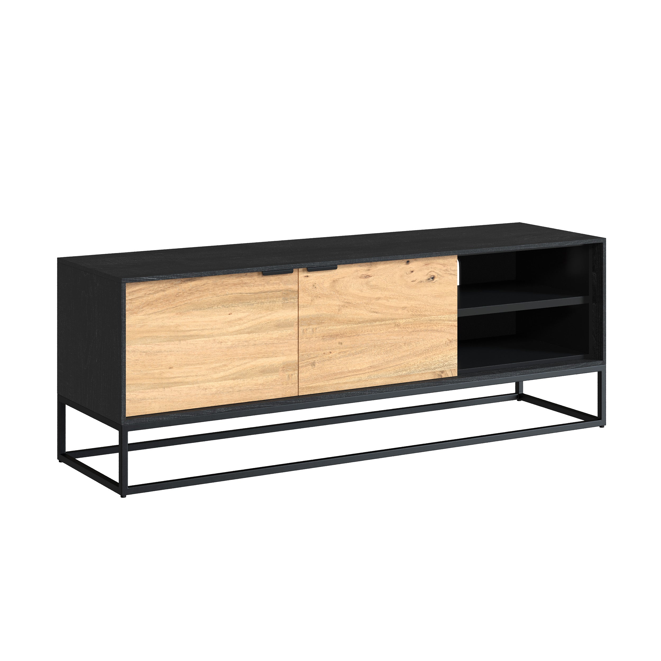 jackson meuble tv en bois acacia pieds metal 2 portes 2 niches