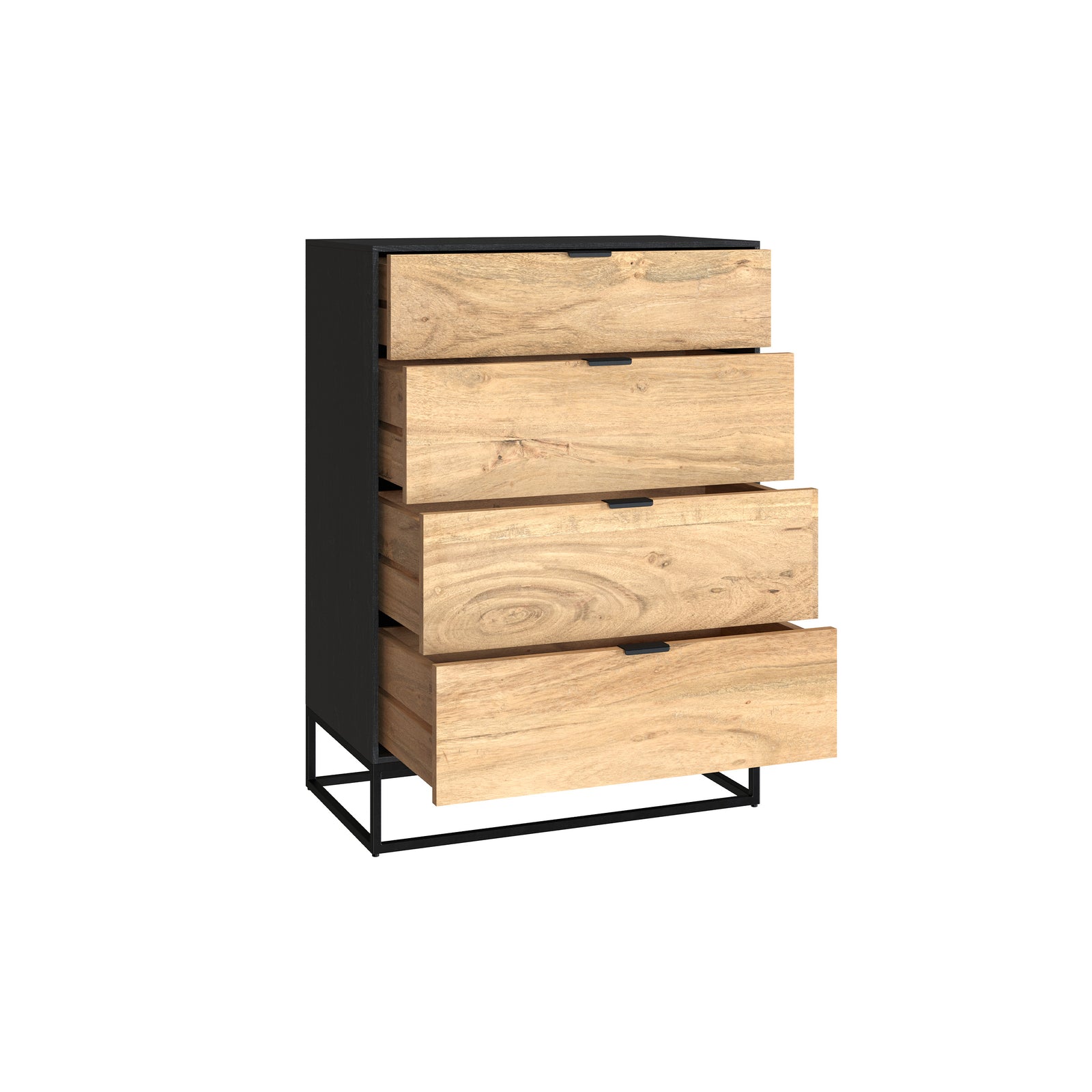 jakson commode 4 tiroirs en bois d_acacia et pieds metal noir