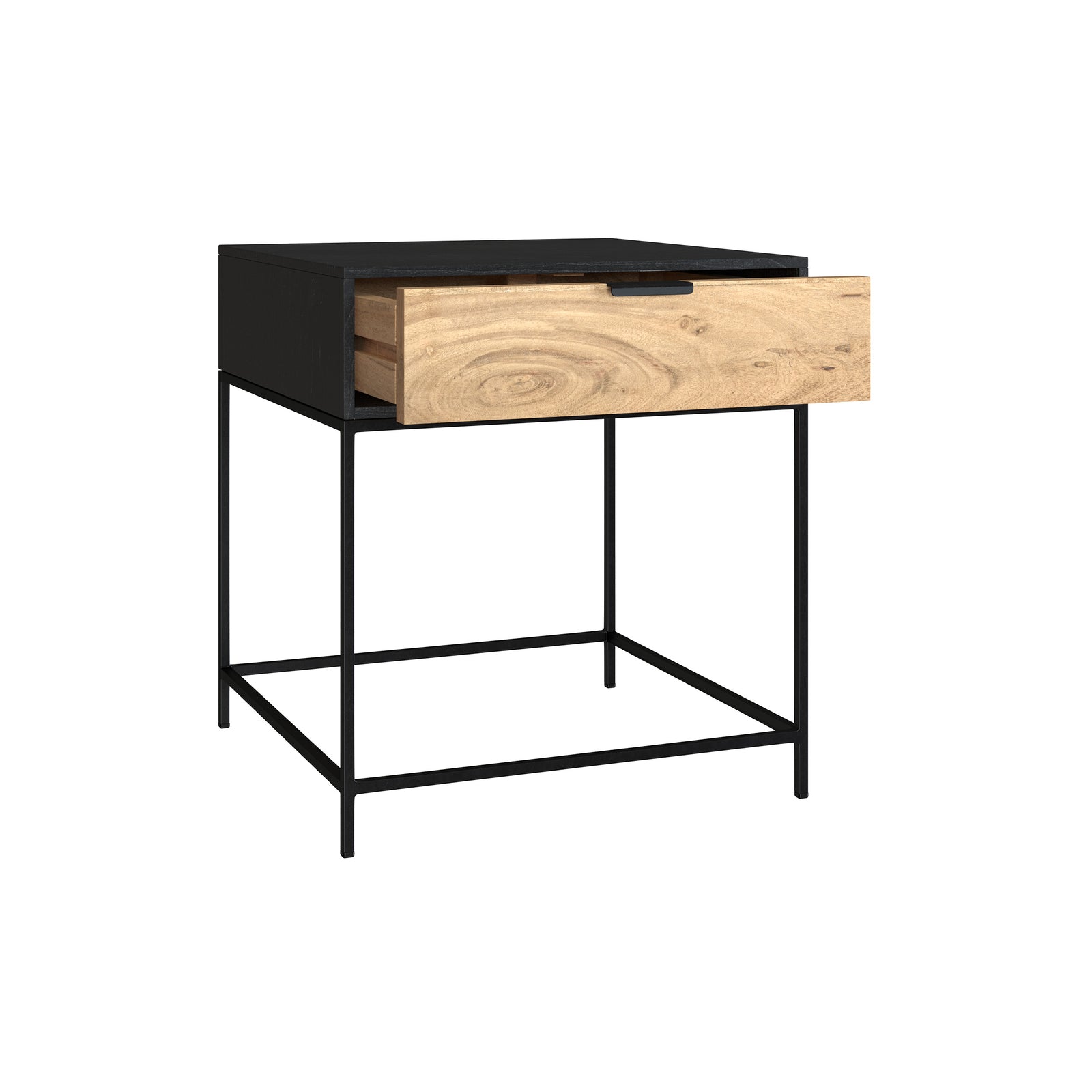 jakson table de chevet bois acacia metal noir rangement