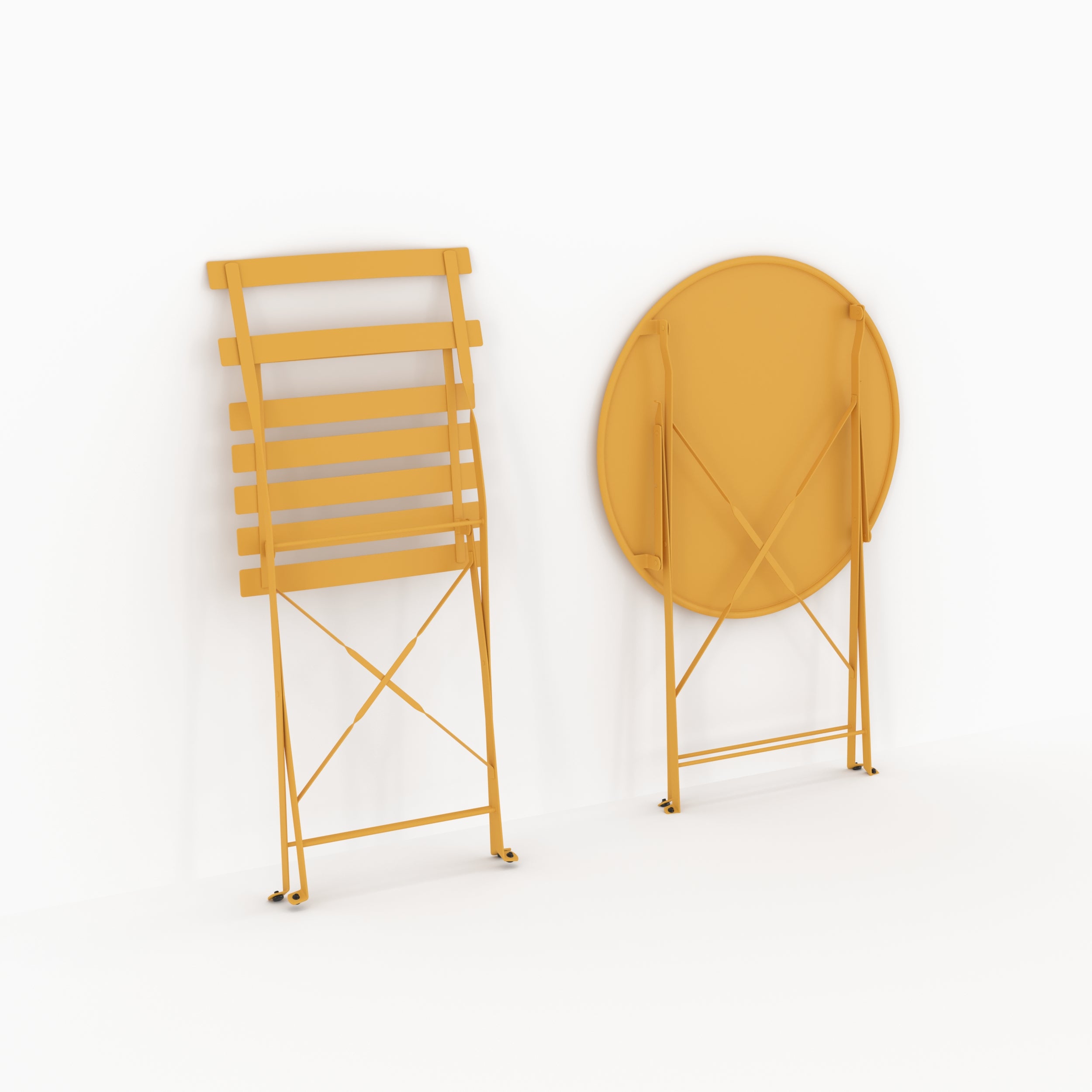 Table ronde et chaises de jardin pliantes Kayla 2 places en métal jaune