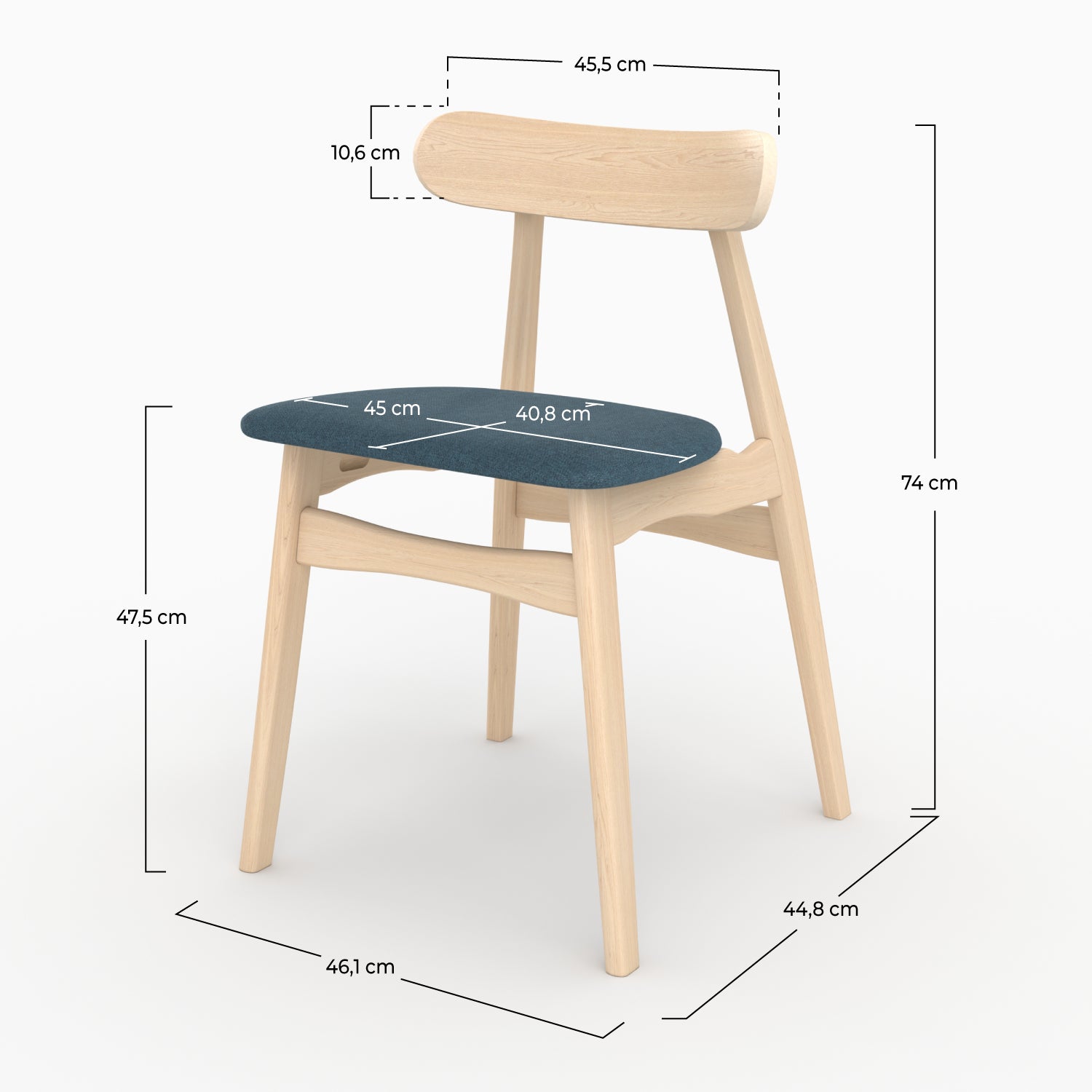 josette 2 chaises en bois clair et tissu bleu