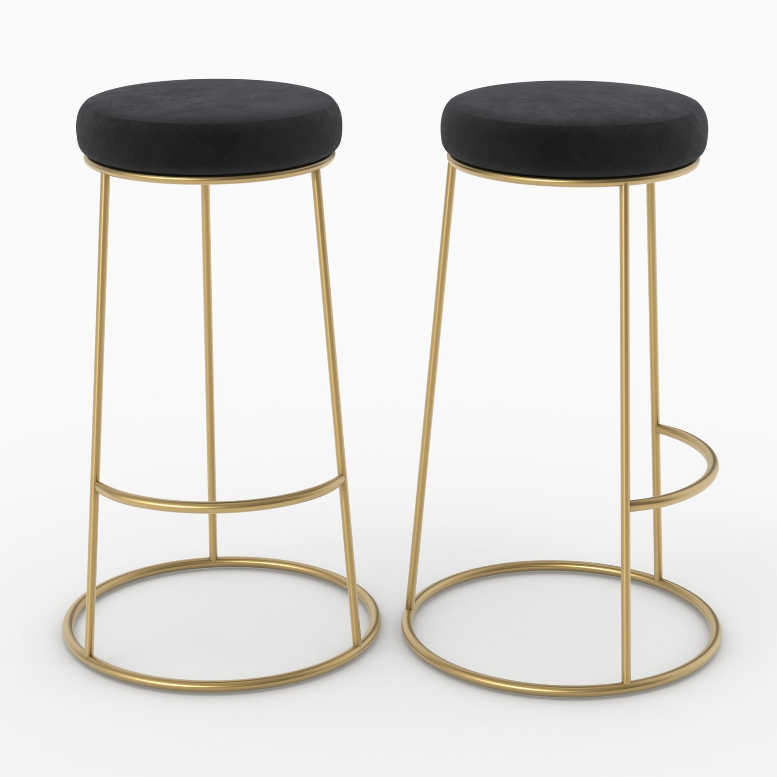 kendal tabouret de bar en velours noir et pieds dores 73 cm lot de 2