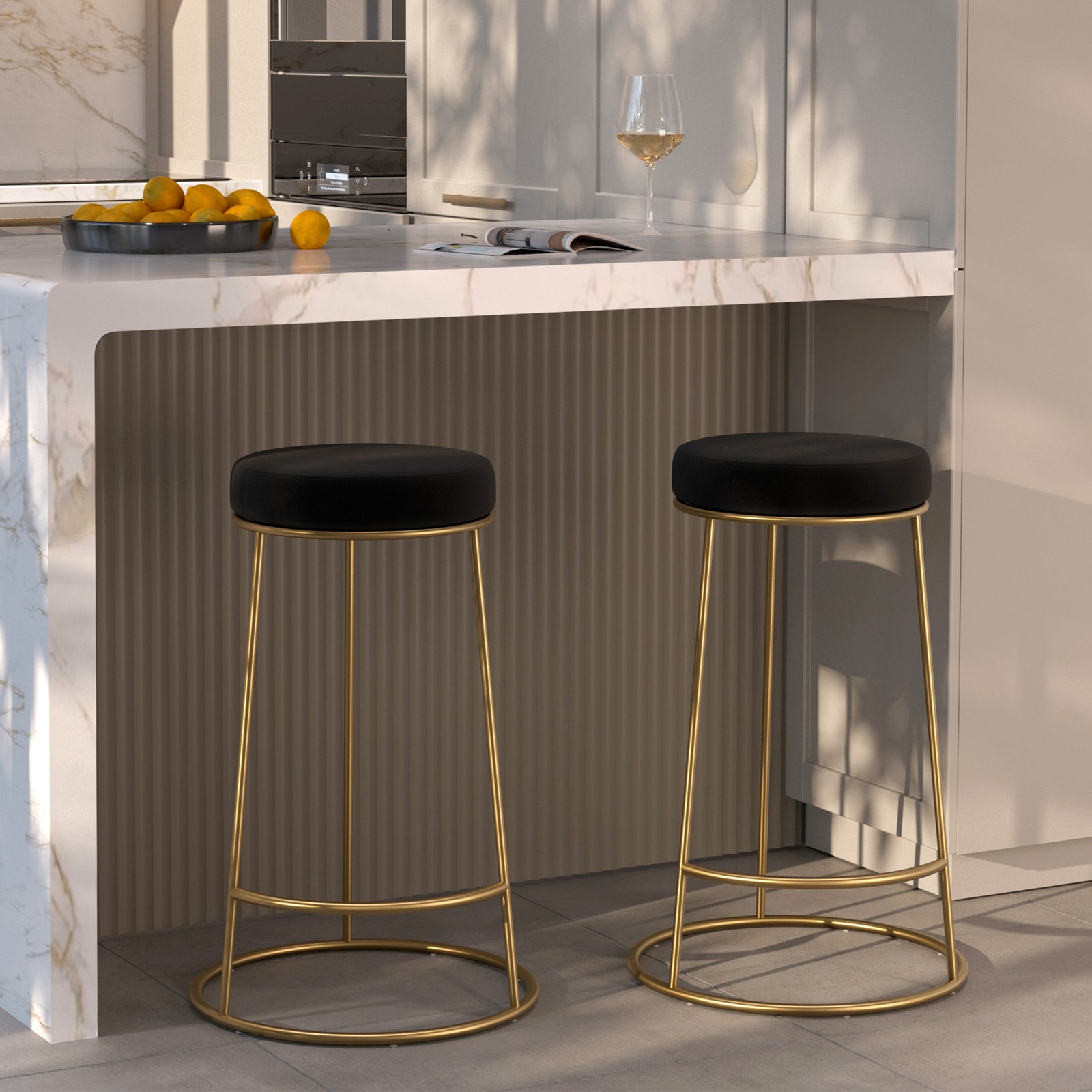 kendal tabouret de bar noir pieds dores lot de 2