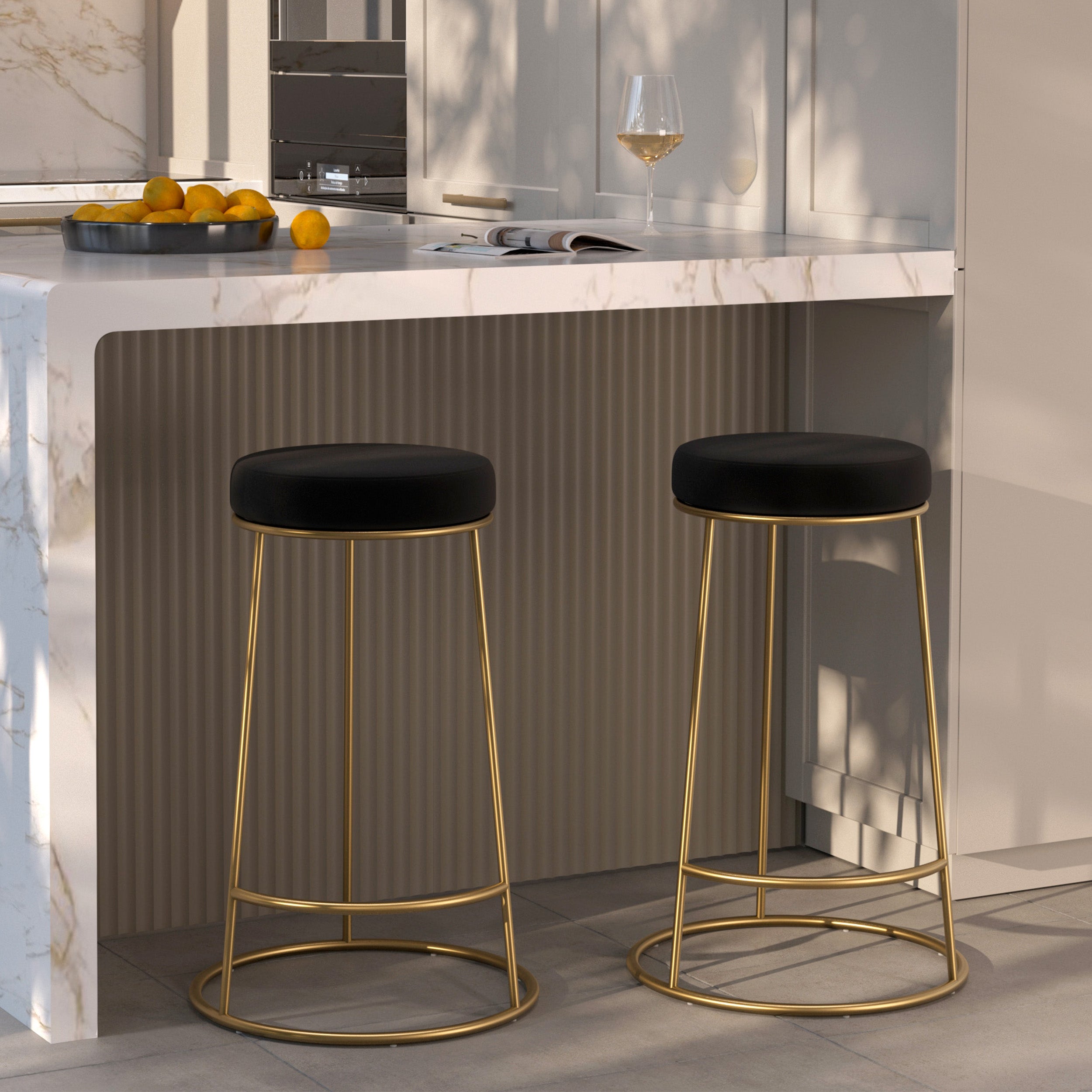 kendal tabouret de bar noir pieds dores lot de 2