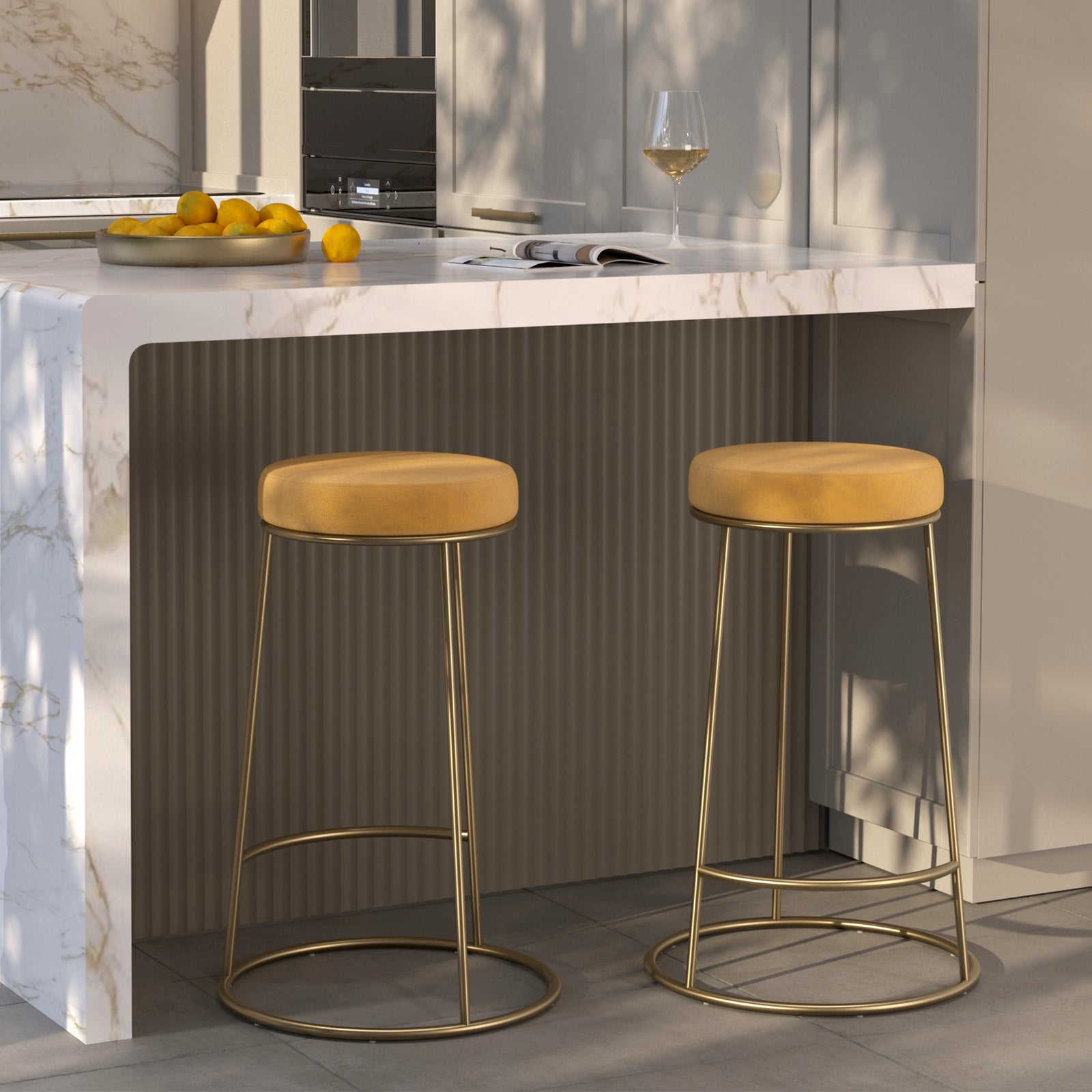 kendal tabouret de bar mi hauteur 63 cm jaune lot de 2