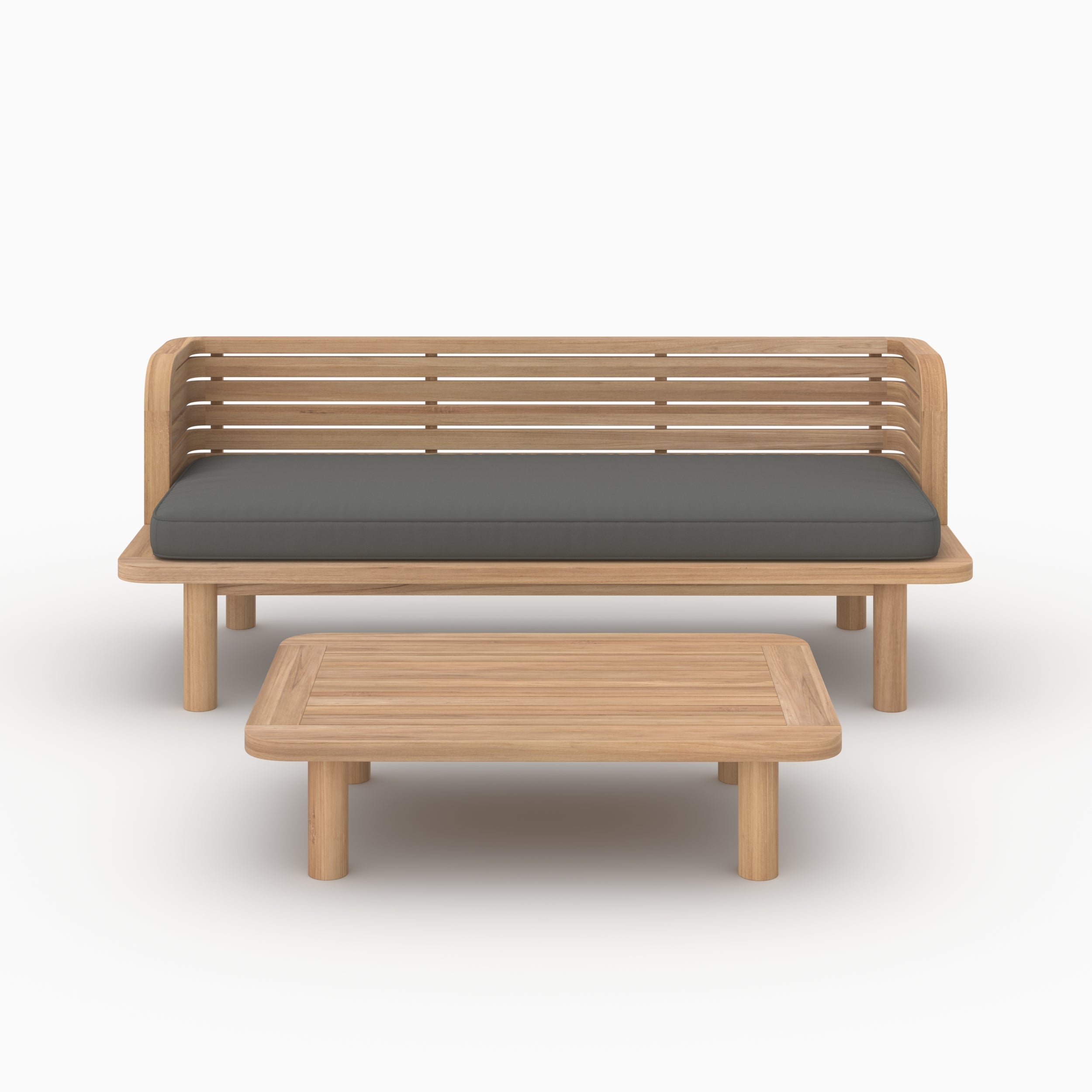 Salon de jardin Kilda 2 places en teck et tissu gris, canapé