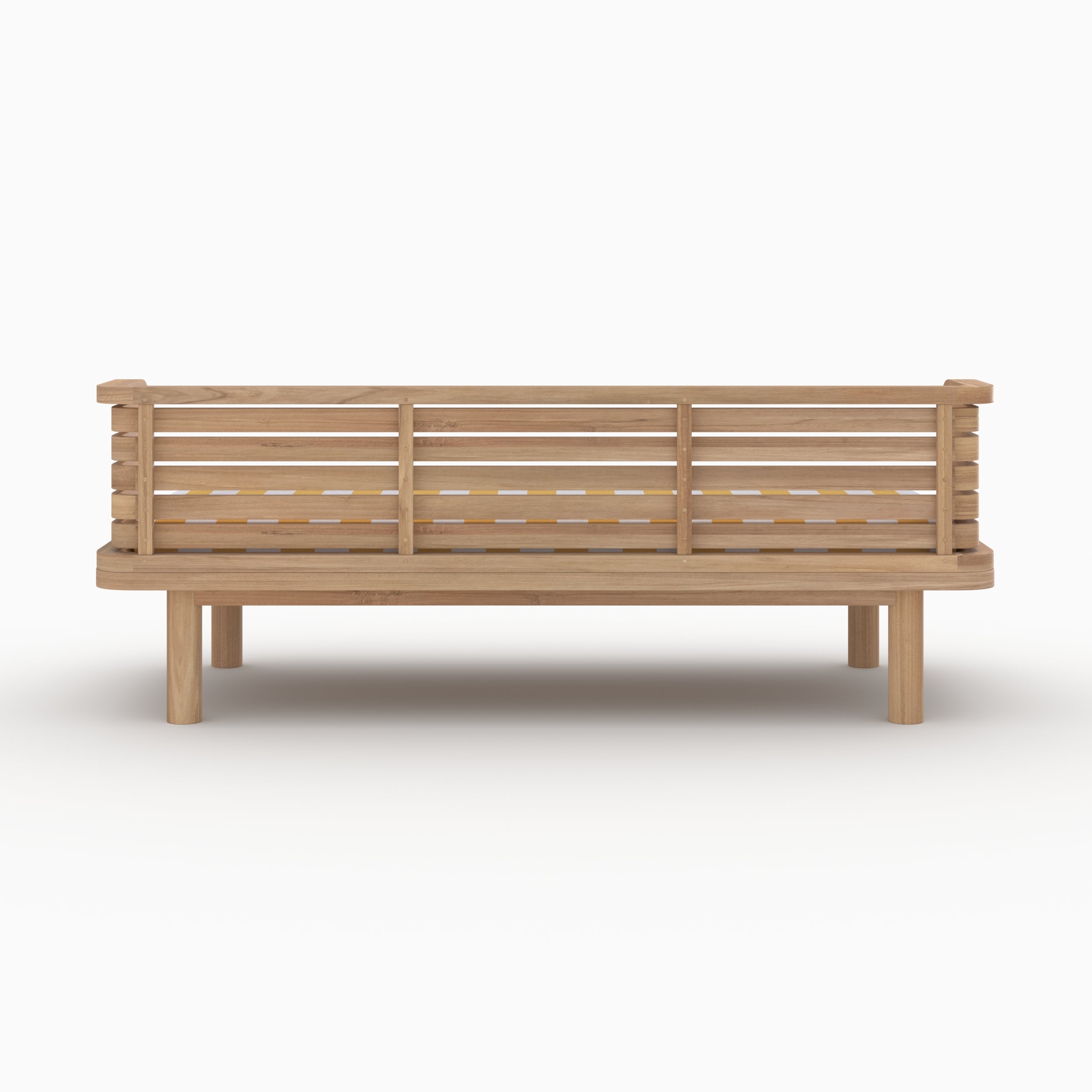 Canapé de jardin Kilda en teck massif et coussin rayé jaune 2 places