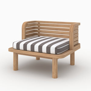 Sillón de jardín Kilda de teca maciza con cojín a rayas grises