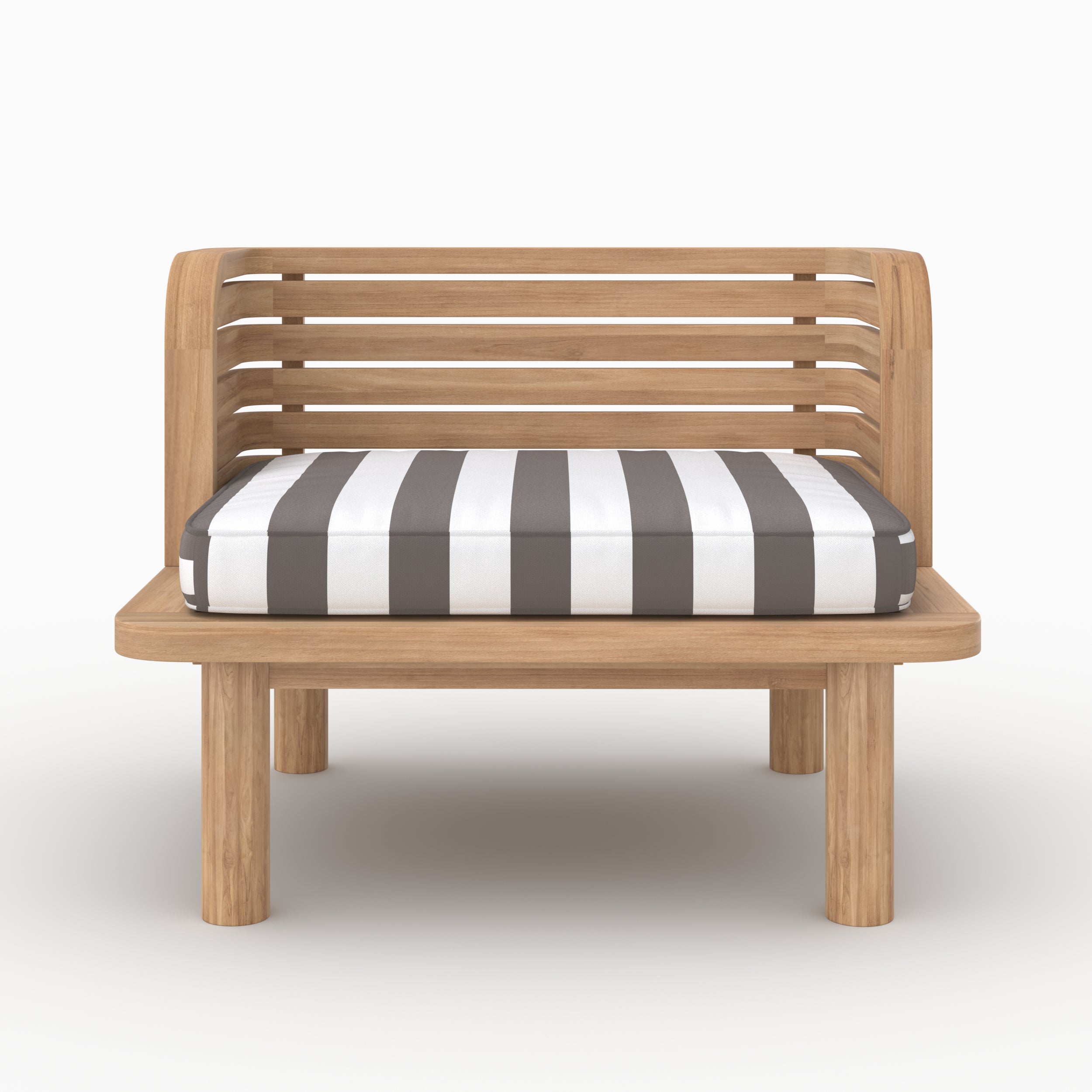 Fauteuil de jardin Kilda en teck massif et coussin rayé gris