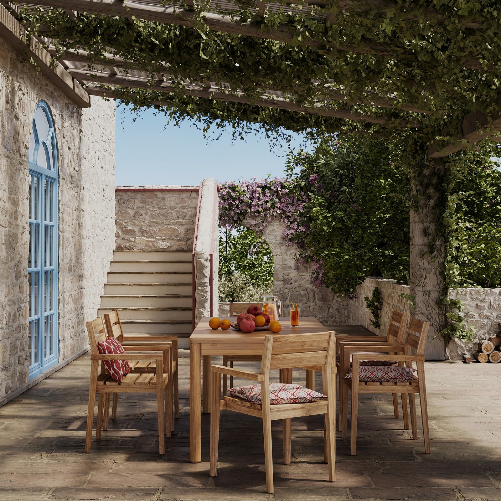 kora table de jardin retcangulaire en bois de teck extensible ambiance