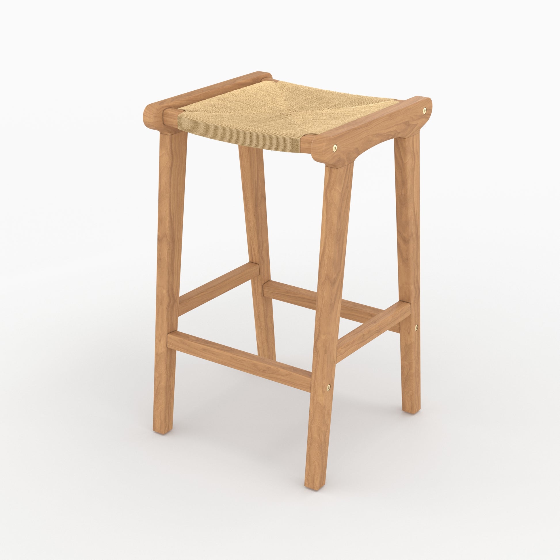 kuna tabouret pour ilot central en teck et rotin 68 cm fond beige