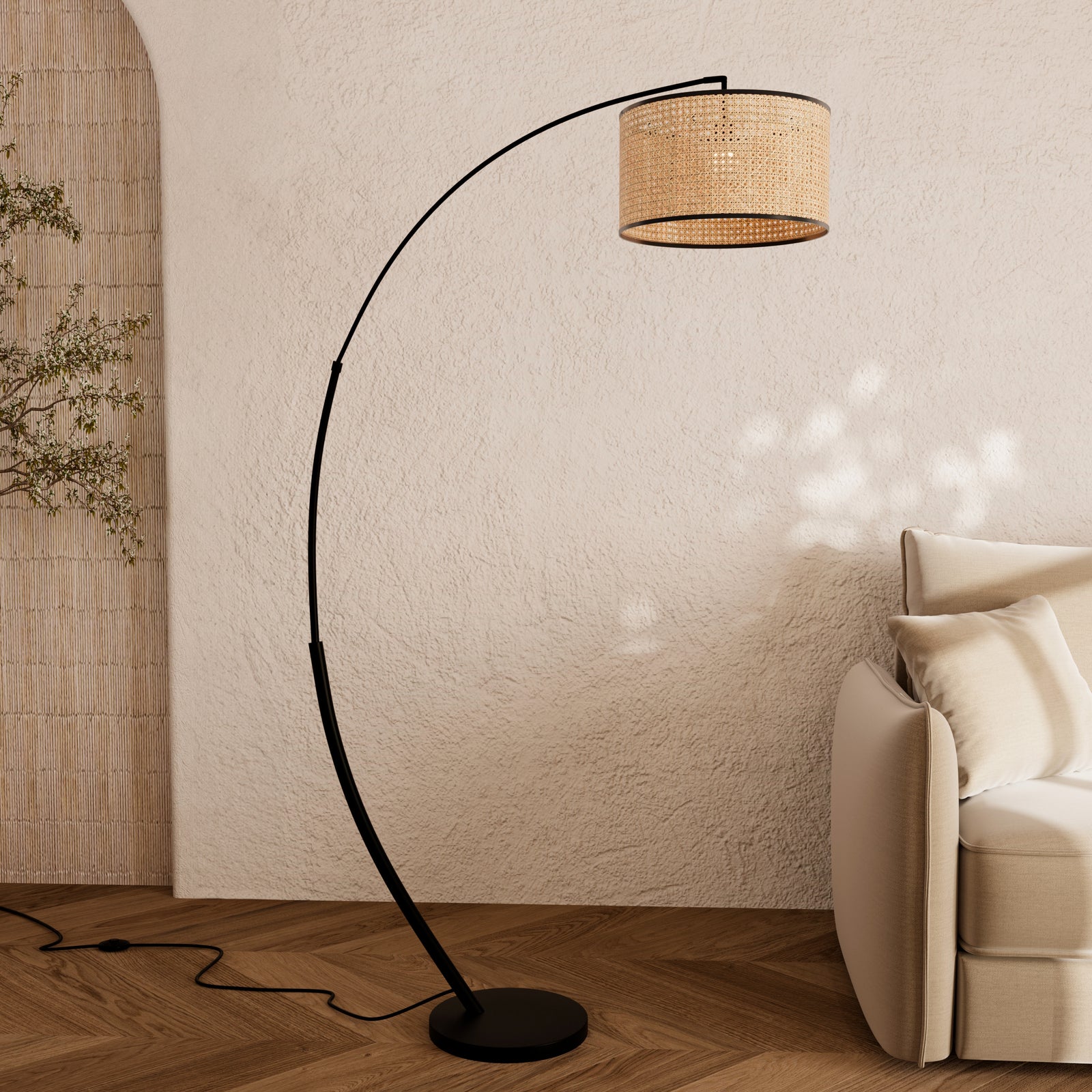 lampadaire boheme en rotin arrondi aime