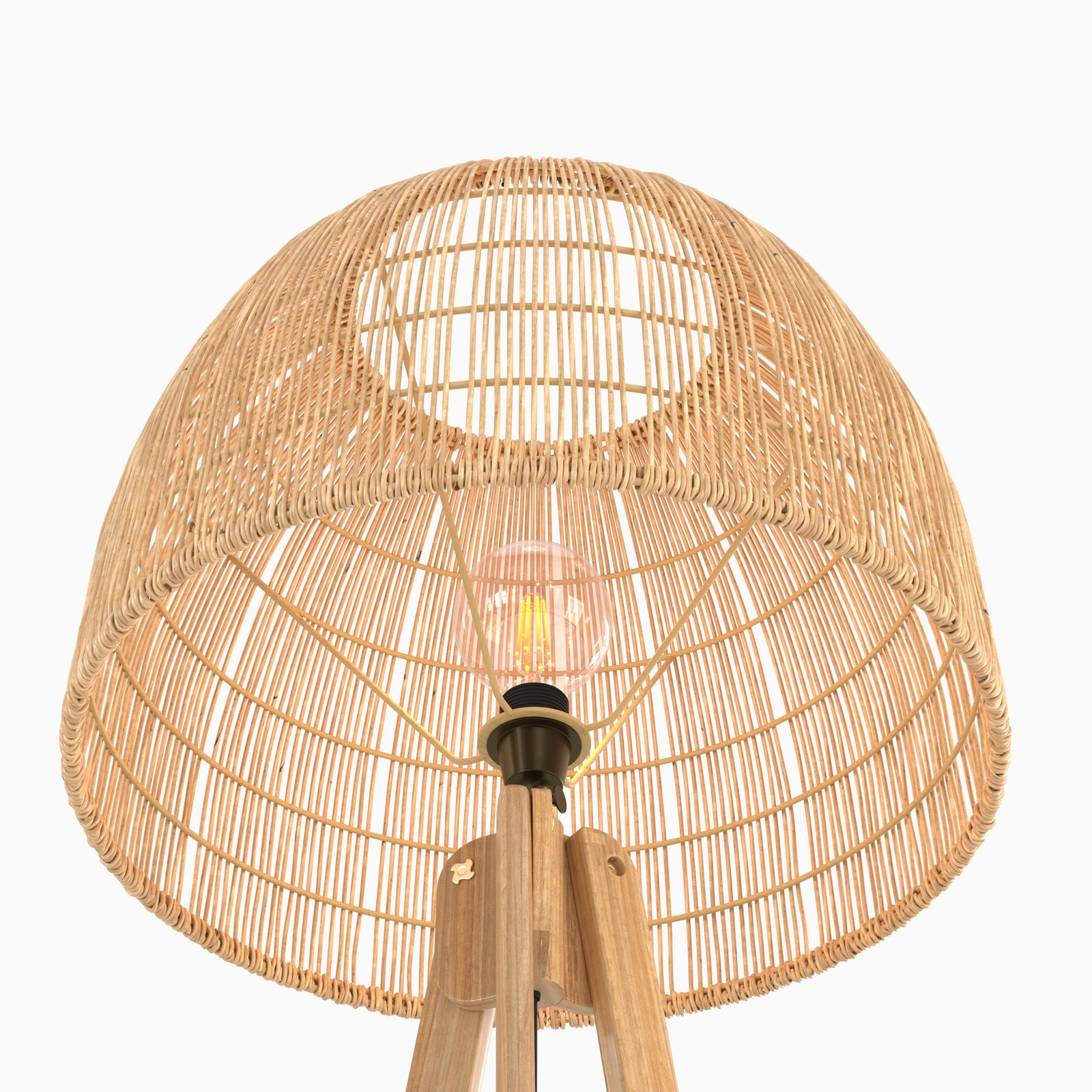 lampadaire bois de teck et rotin trepied corte