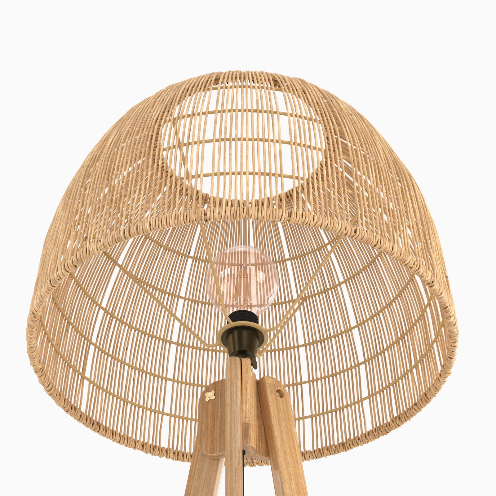 lampadaire bois teck et rotin trepied corte