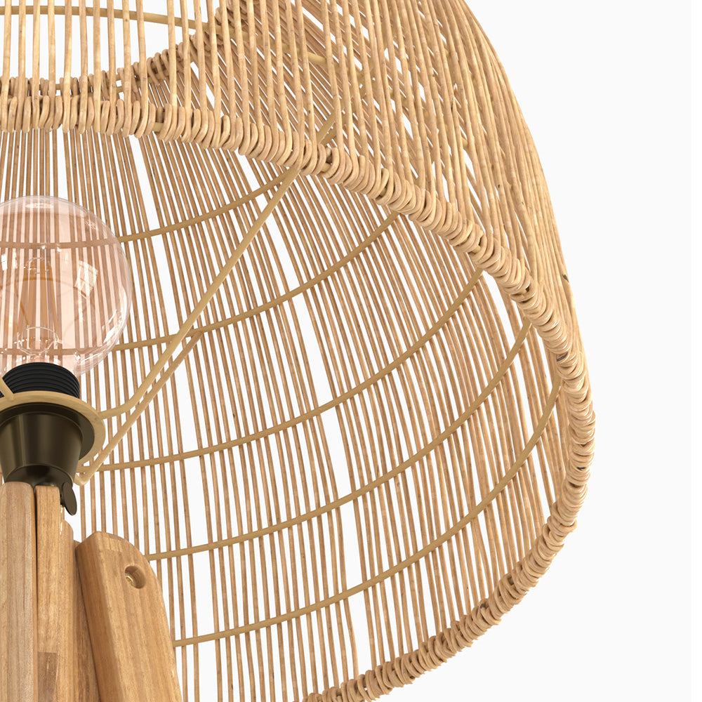 lampadaire corte en bois de teck et rotin trepied