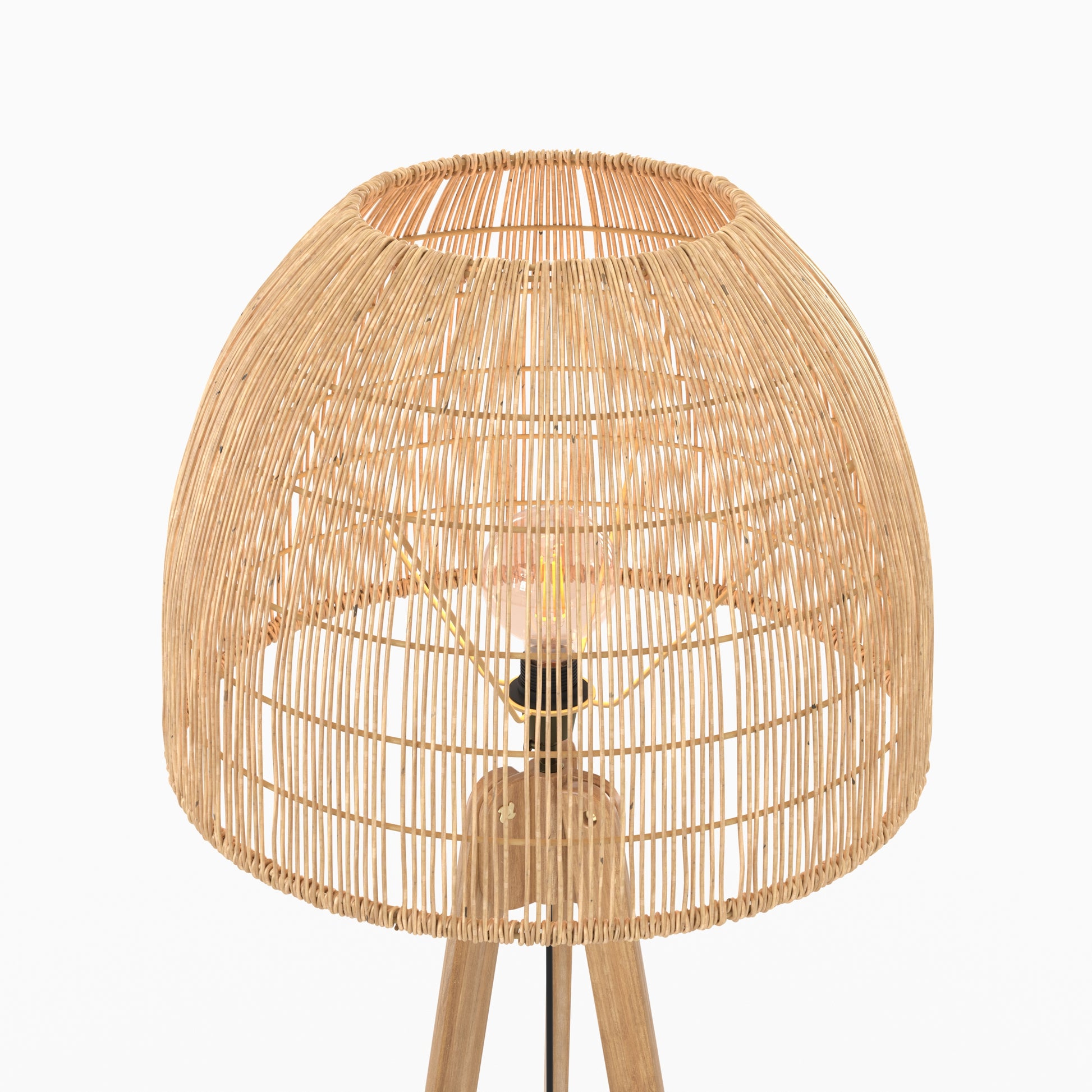 lampadaire en bois de teck rotin trepied corte