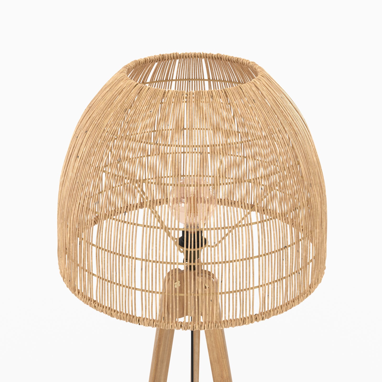 lampadaire en bois et rotin trepied corte