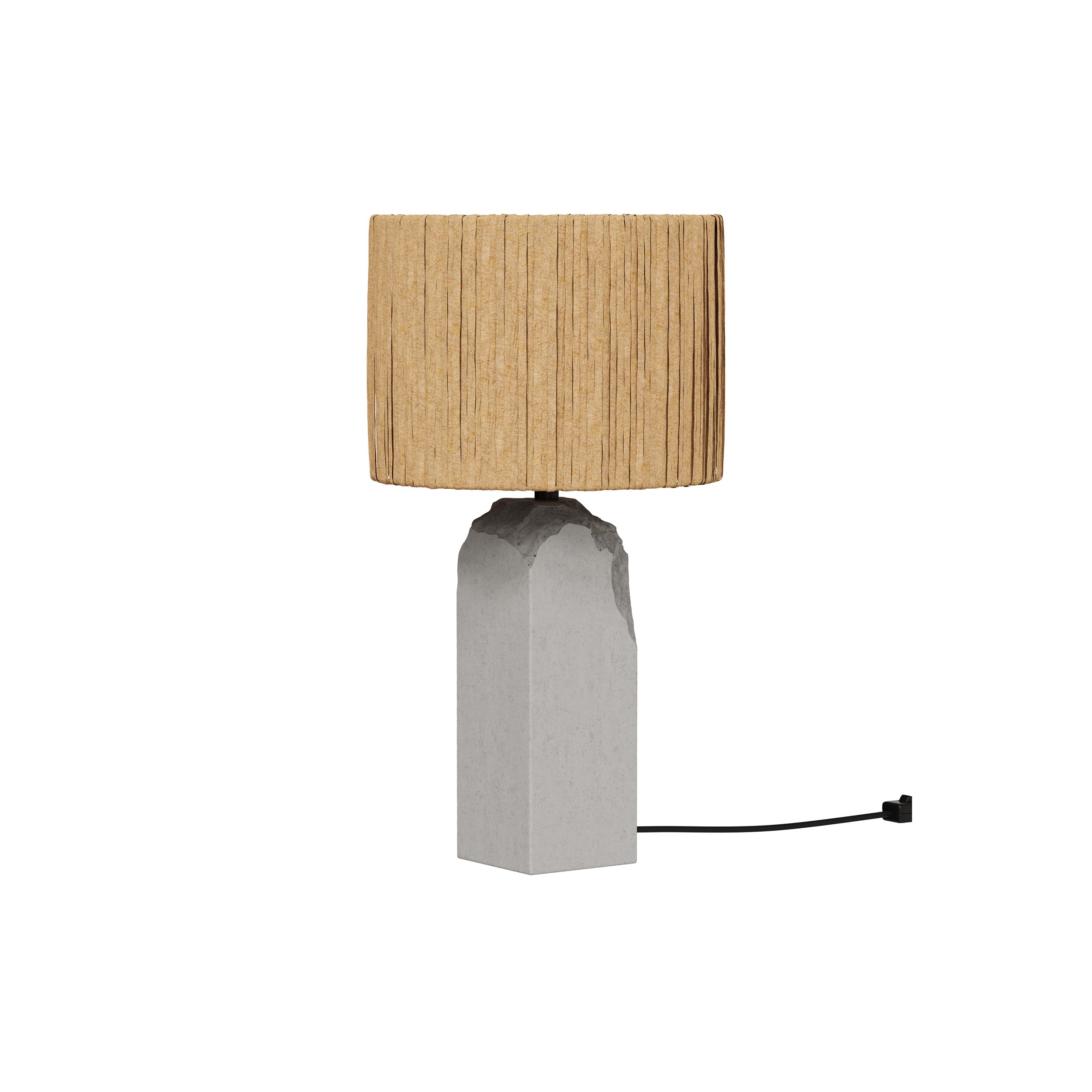 lampe a poser mya en raphia et socle en beton