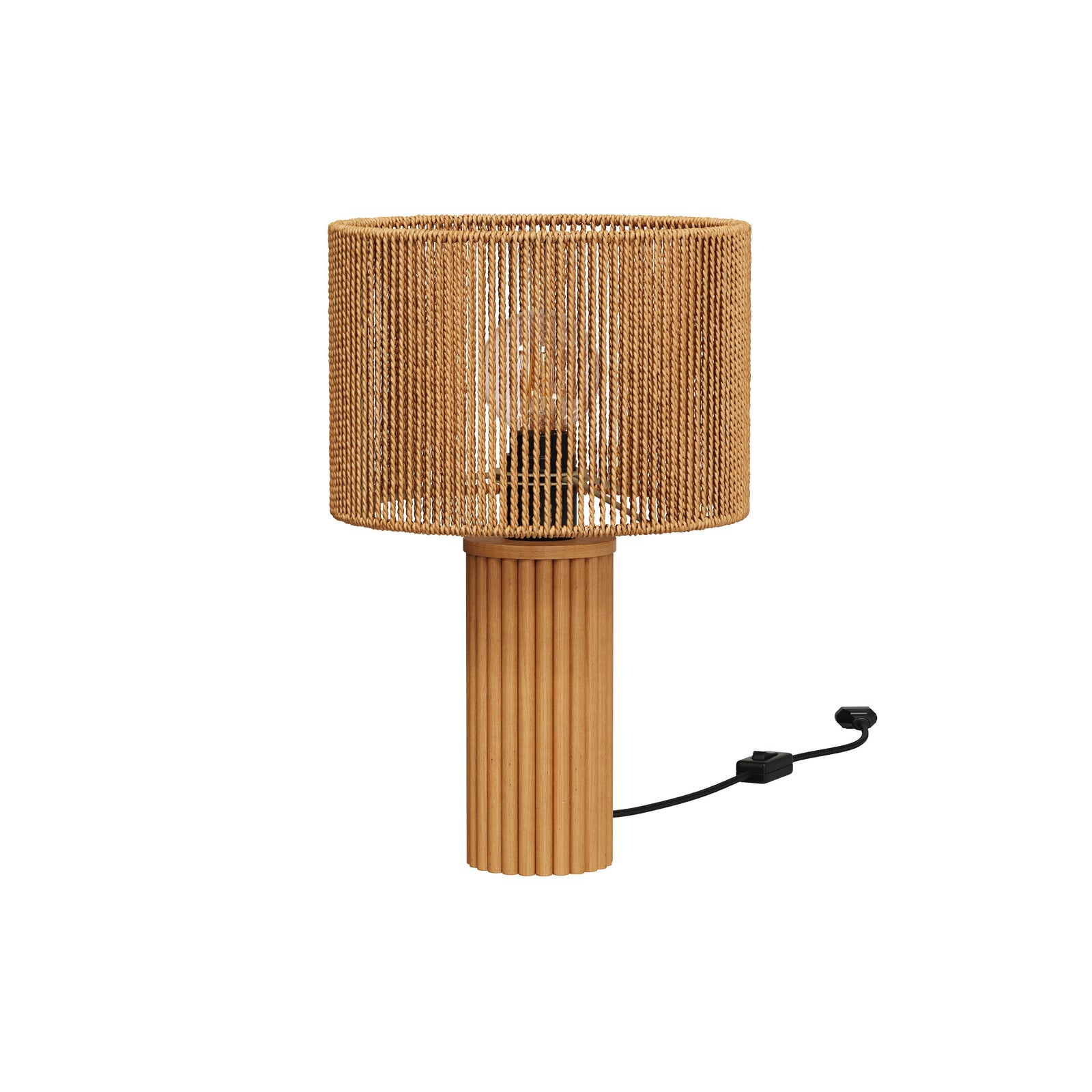 lampe mira en papier de corde et socle en rondin de bois