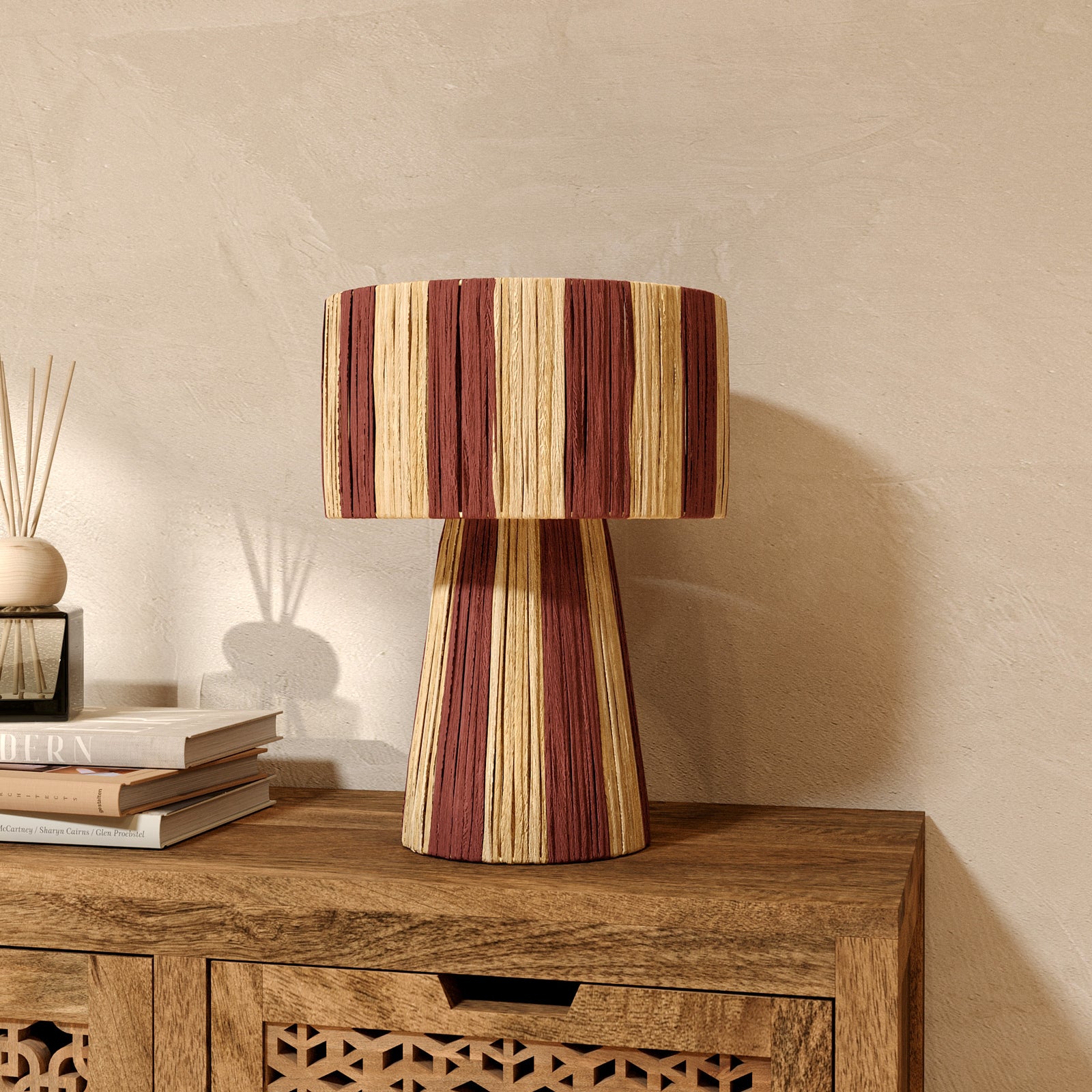 lampe rayee terracotta beige feuille palmier