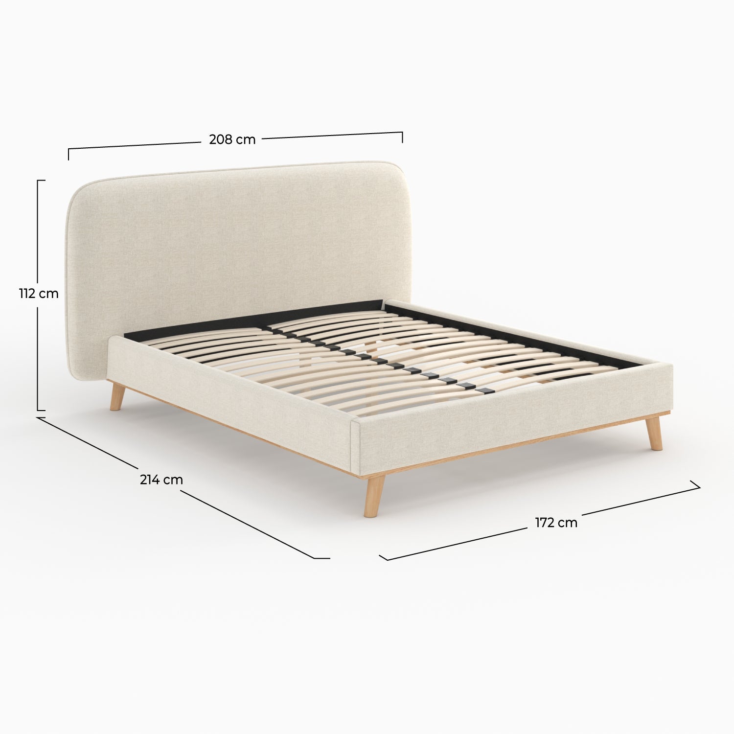 lit 2 places 160 x 200 cm en tissu gris beige pieds bois modjo