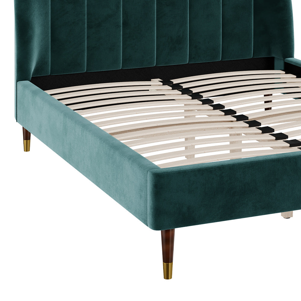lit double 140x190 cm en velours vert et pieds dore gala