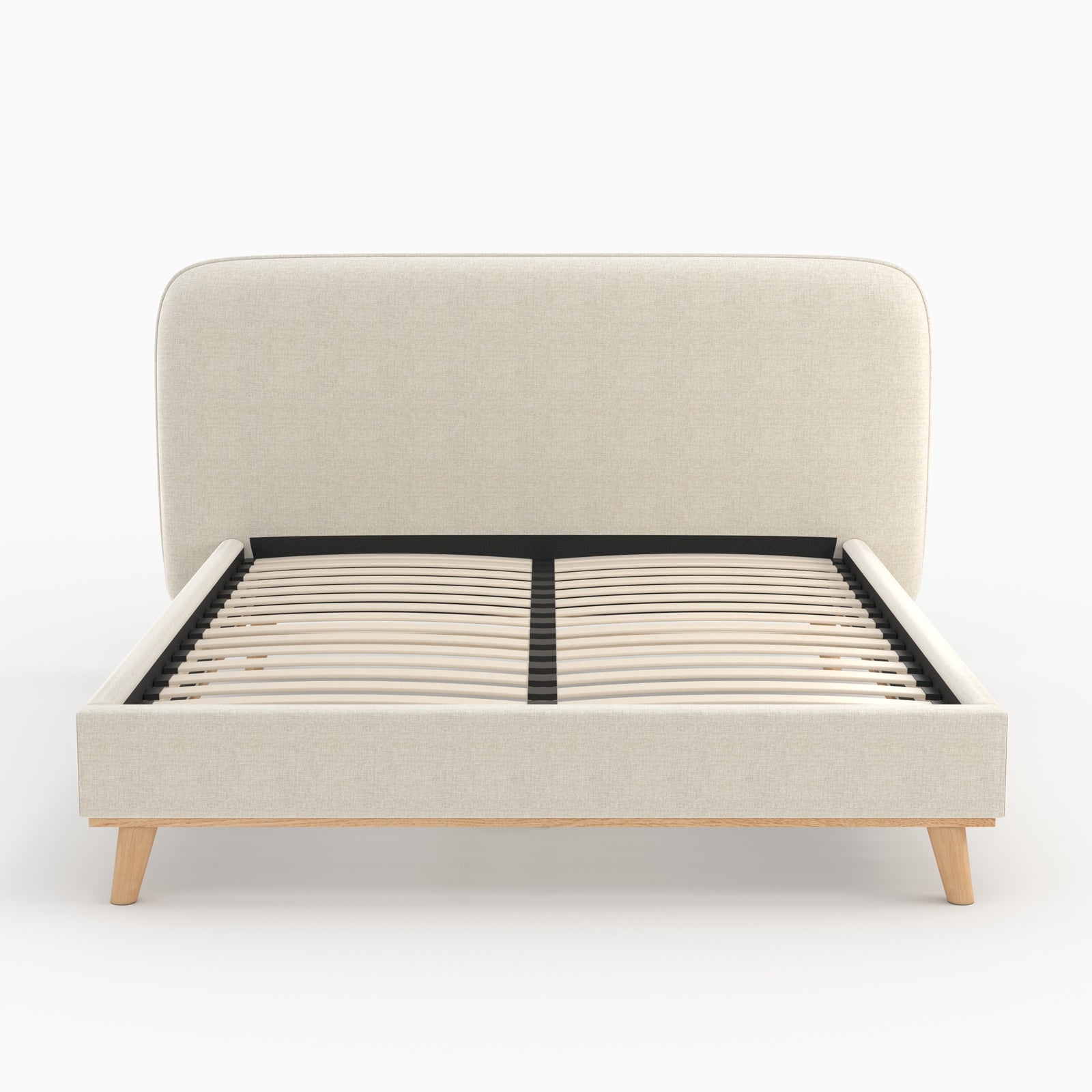 lit double 160 x 200 cm tissu gris beige pieds bois modjo