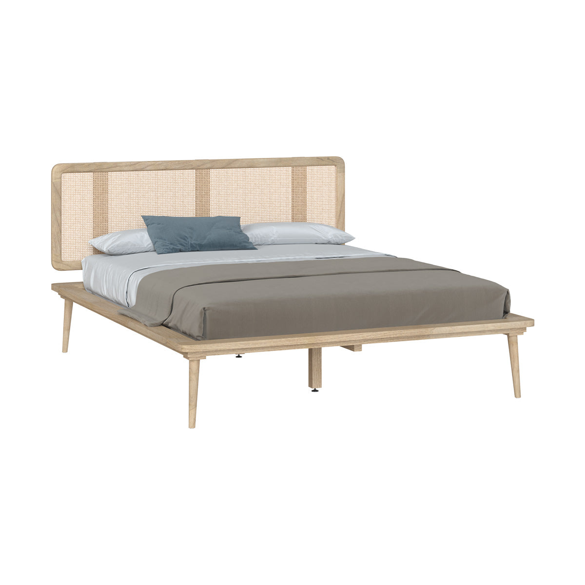 lit double adik 160 cm en bois de mindi et cannage ethnique
