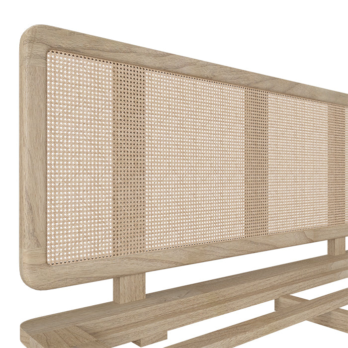 lit double en bois mindi et cannage