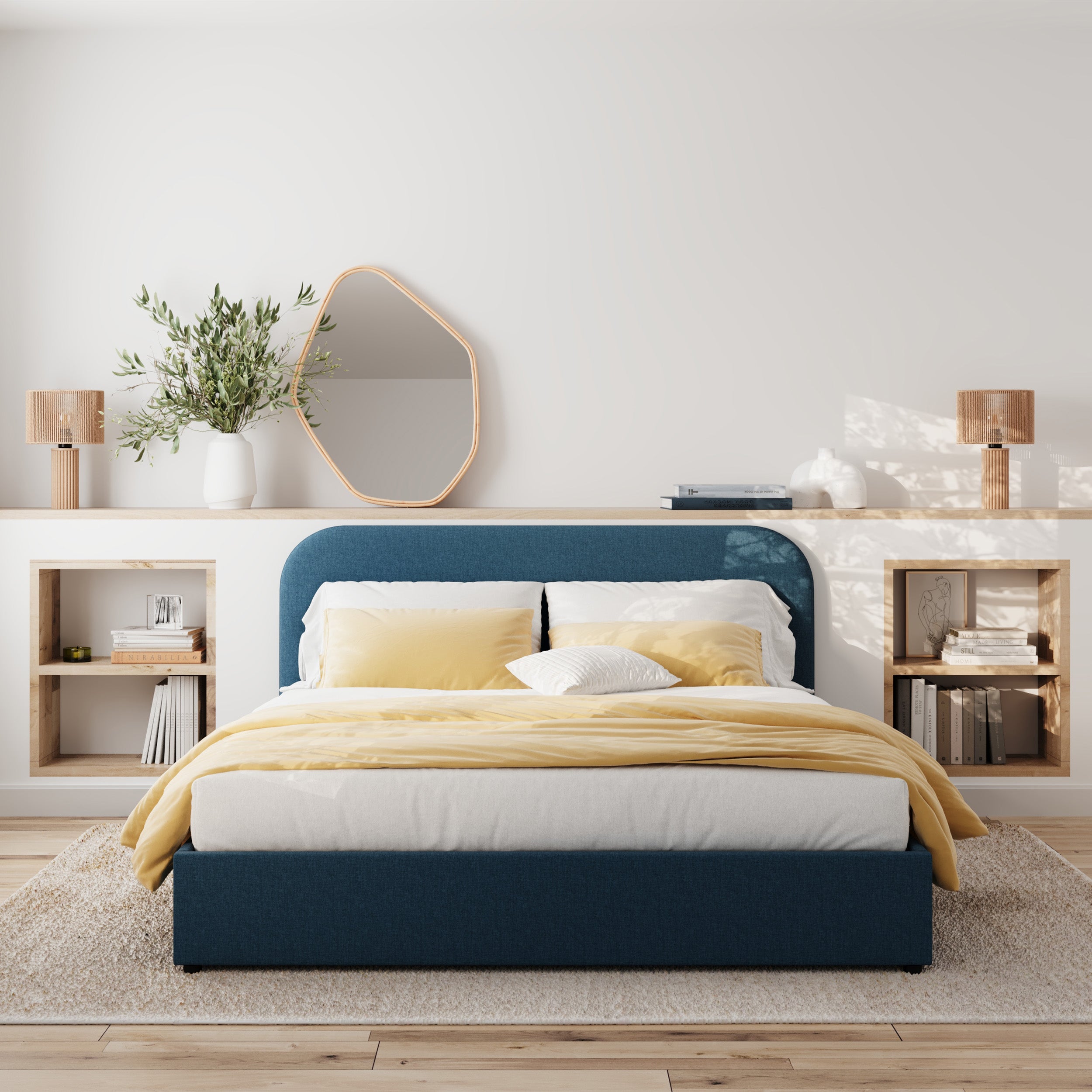 lit double en tissu bleu 140 x 190 cm tilly