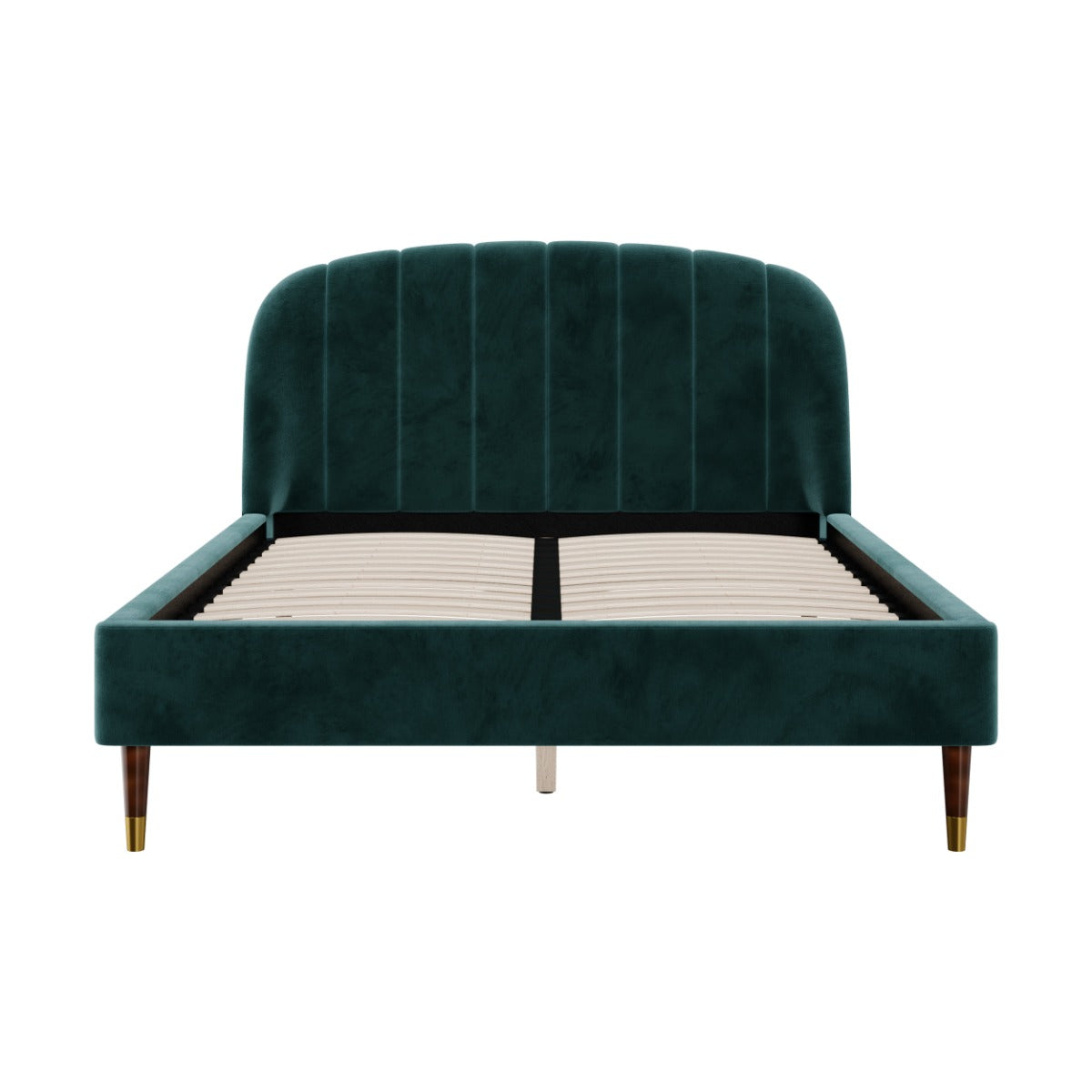 lit double gala en velours vert et pieds dore