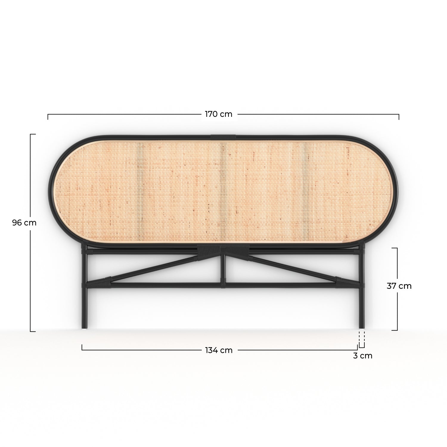 Tête de lit Navahino en rotin et noir 140 cm