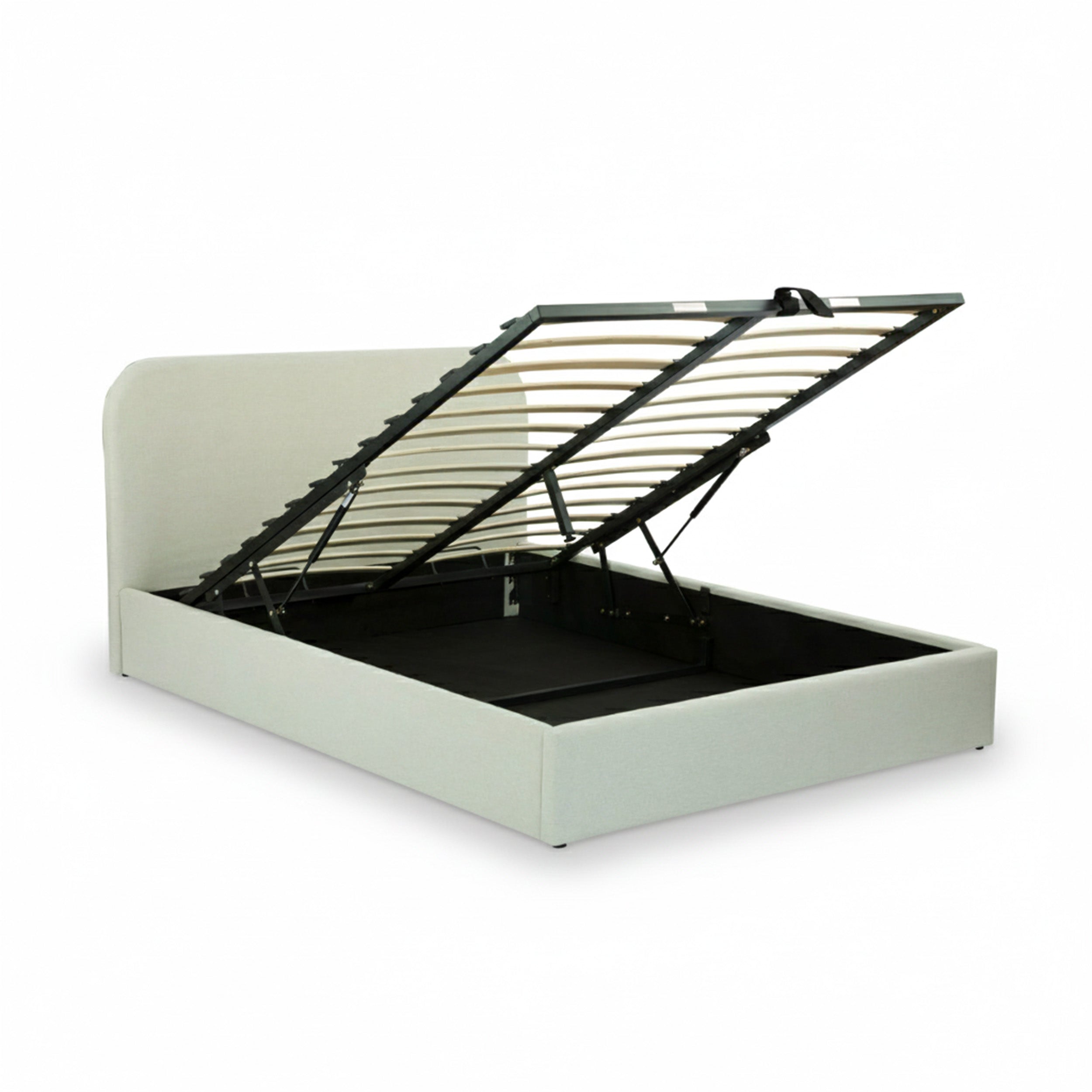 Lit double Tilly avec coffre 160x200 cm en tissu gris/beige