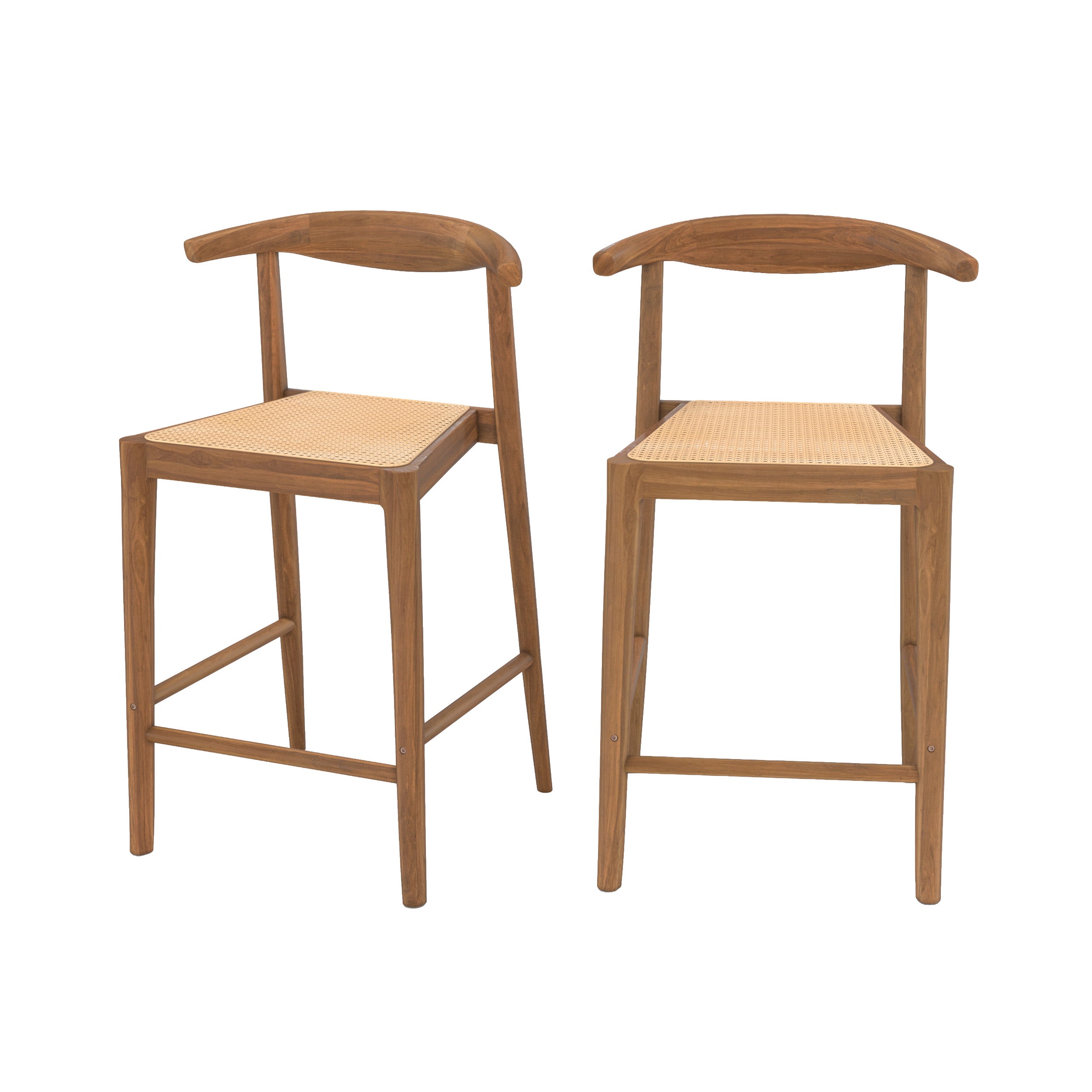 Lot de 2 chaises pour îlot central 64 cm Alia en bois de teck vernis et cannage