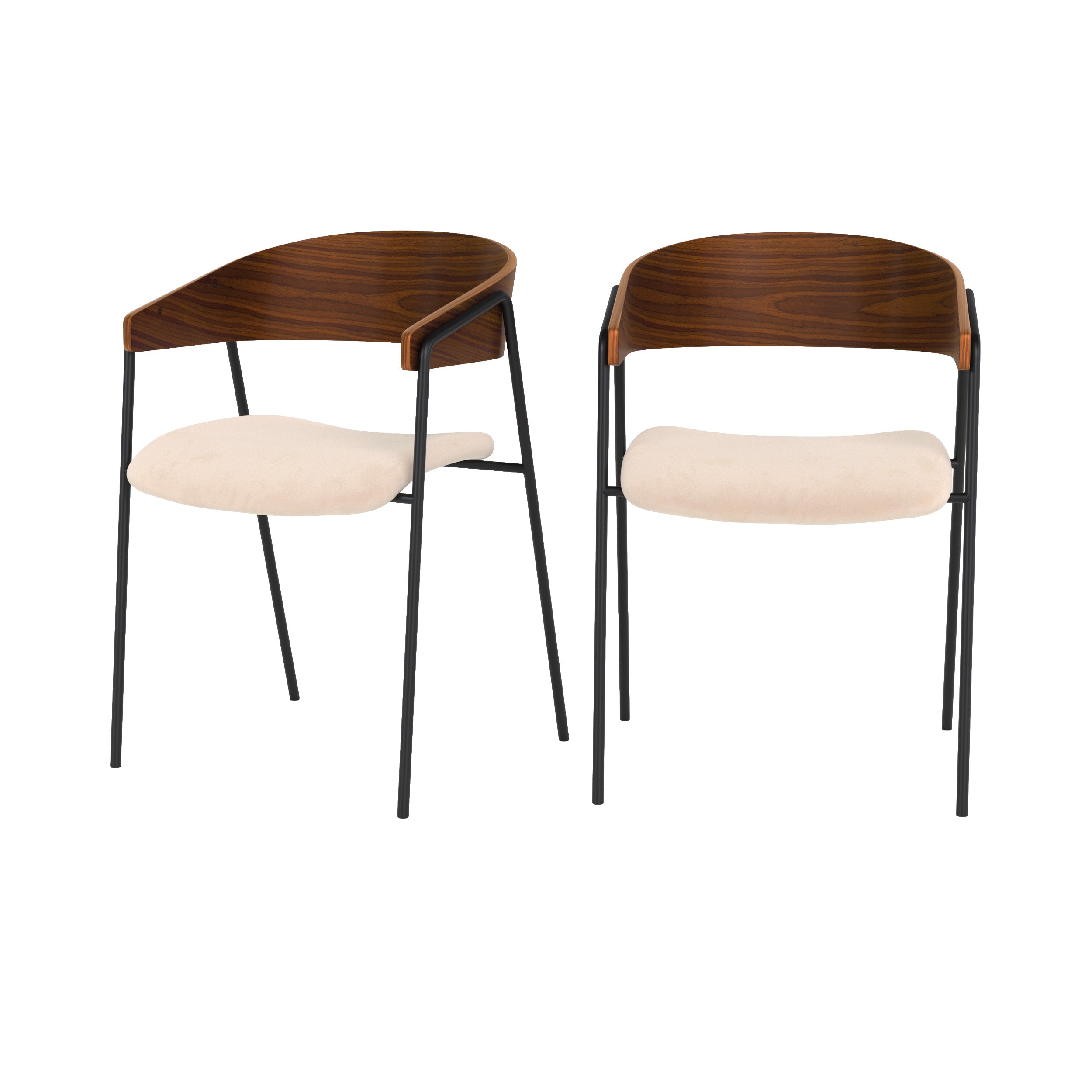 Lot de 2 chaises Esmée en velours blanc cassé et bois de noyer