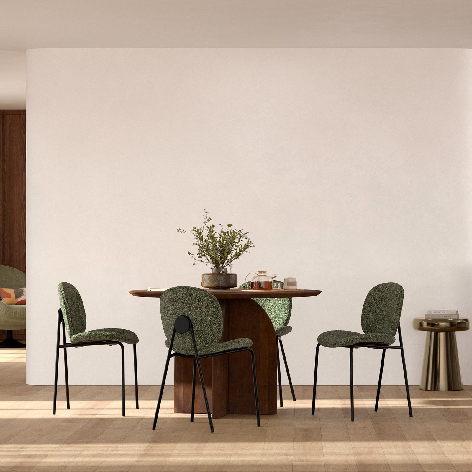 lot 2 chaises iris en tissu boucle kaki pieds en metal