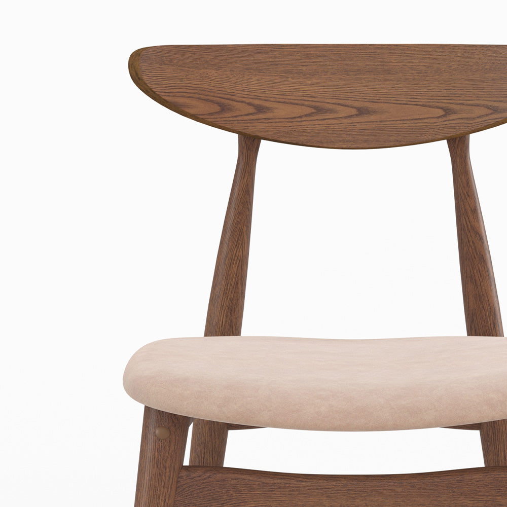 lot 2 chaises josette tissu beige bois d hevea fonce